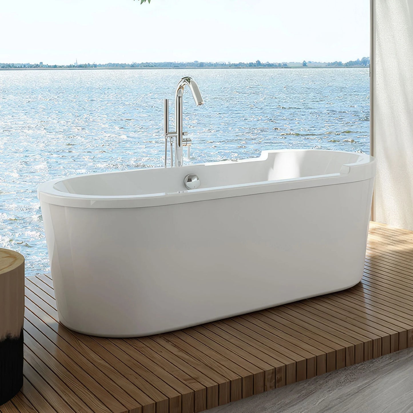 Oval Double Ended Single Sided Armrest Freestanding Bathtub by Whitehaus