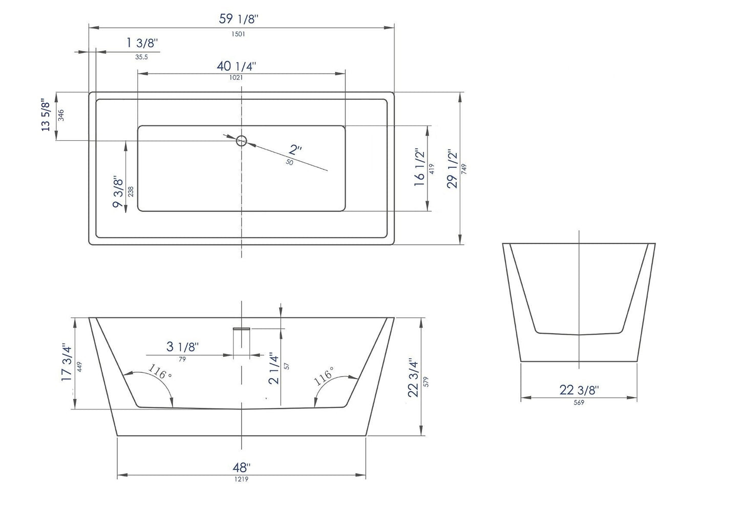 Popular Choice Rectangular Free Standing Soaking Bathtub by Alfi