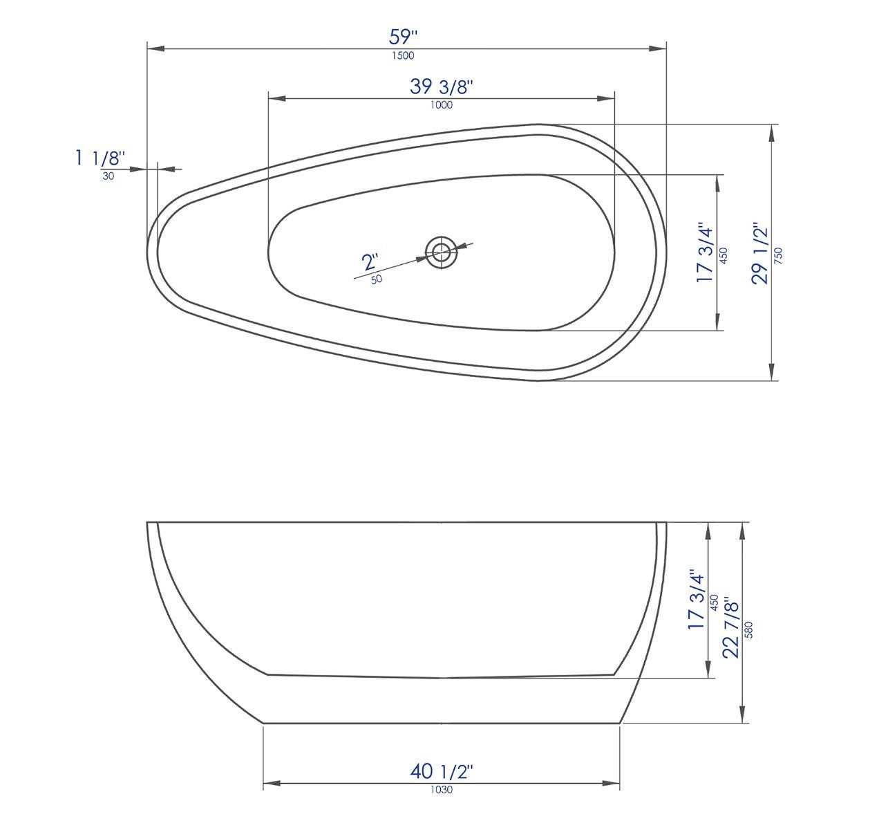Black & White Oval Free Standing Soaking Bathtub by Alfi