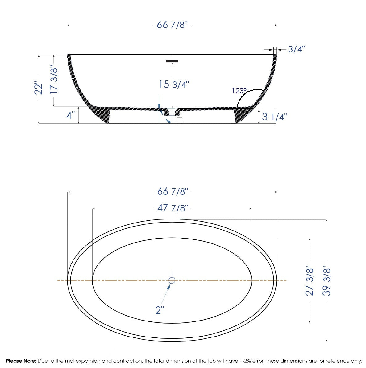 Oval Solid Surface Smooth Resin Soaking Bathtub by Alfi