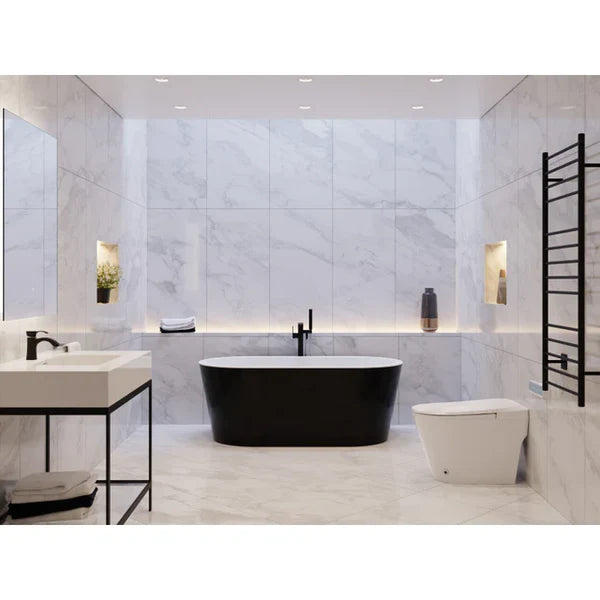 Chand Series 67 in. x 32 in. Flat Bottom Acrylic Freestanding Soaking Bathtub with Center Drain in Glossy Black