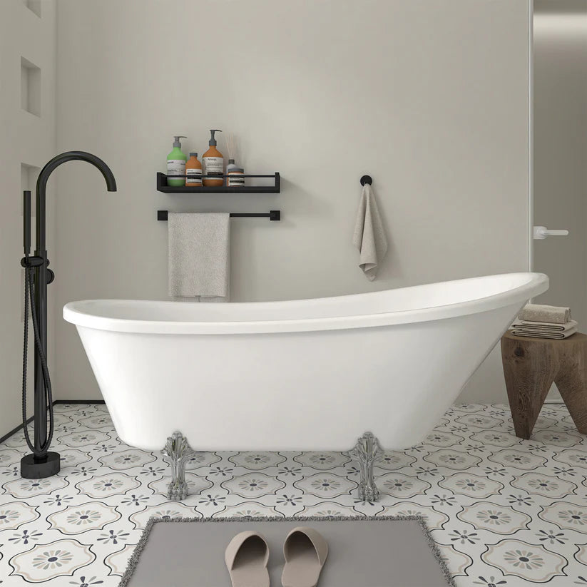 Clawfoot Freestanding Soaking Bathtub in White/Polished Chrome by Vanity Art