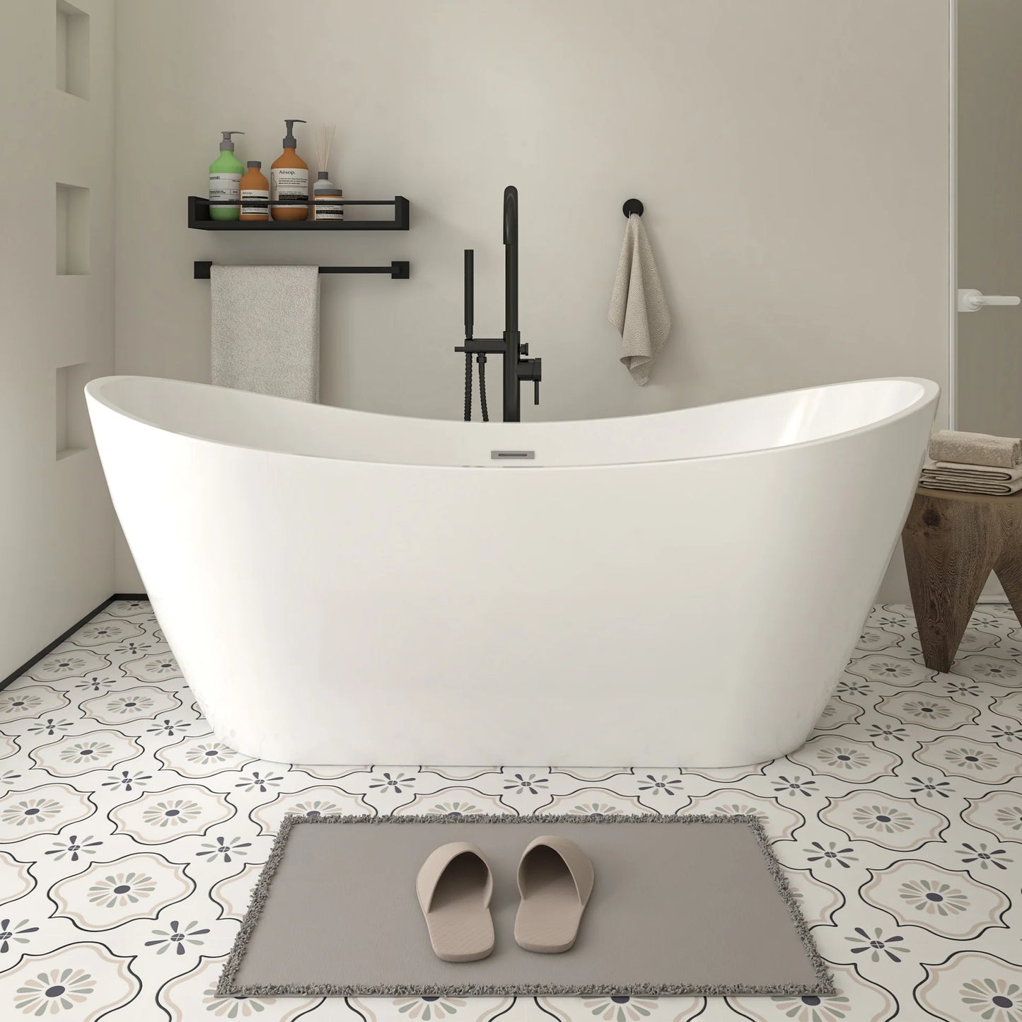 Flatbottom Center Drain Freestanding Soaking Bathtub