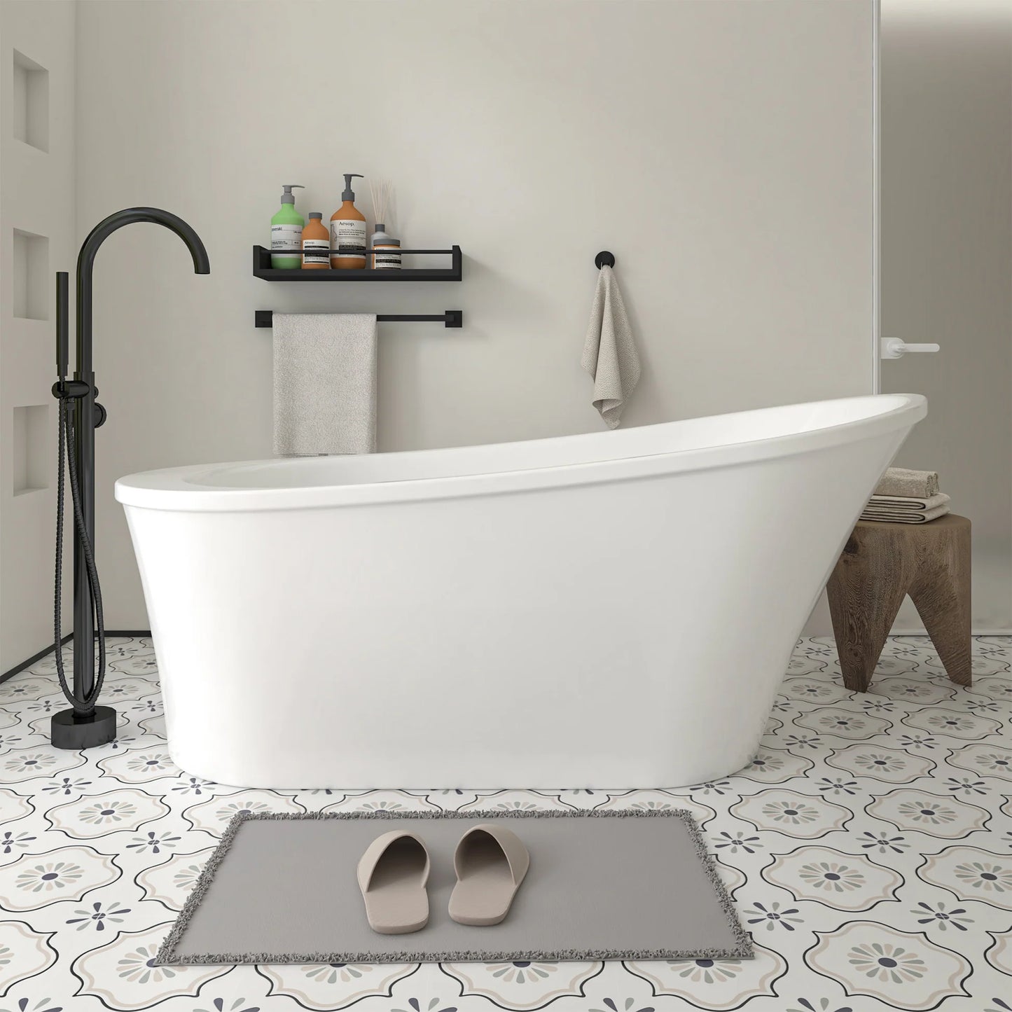 Flatbottom Left Drain Freestanding Soaking Bathtub
