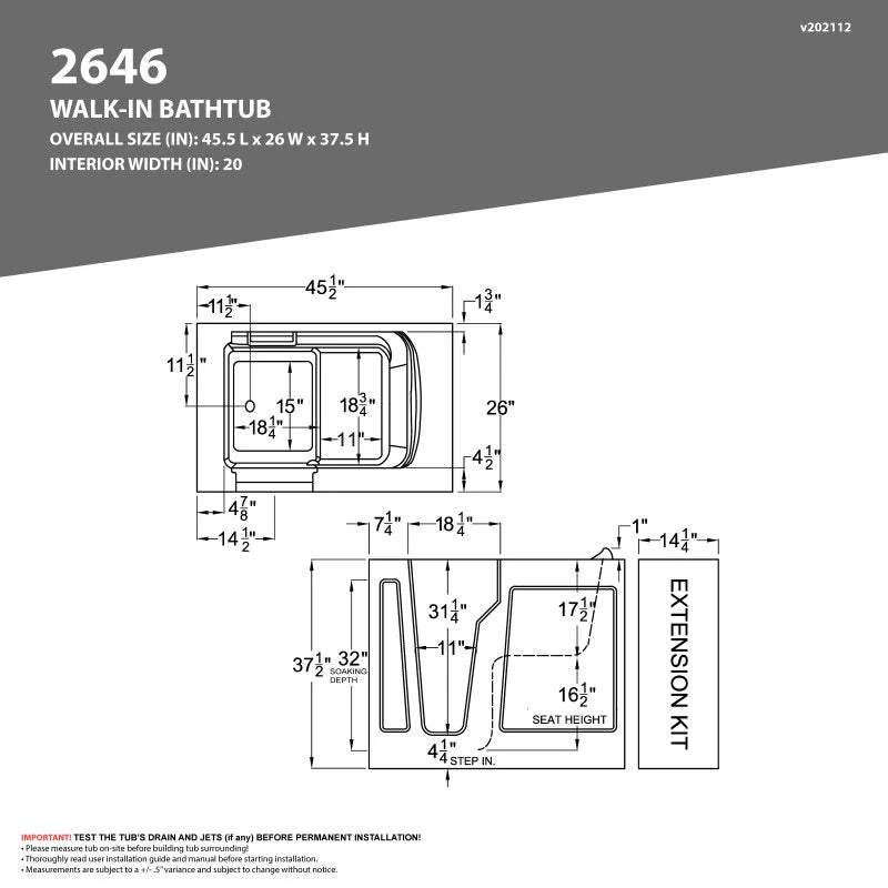 Value Series 26 in. x 46 in. Left Drain Quick Fill Walk-in Whirlpool Tub in White