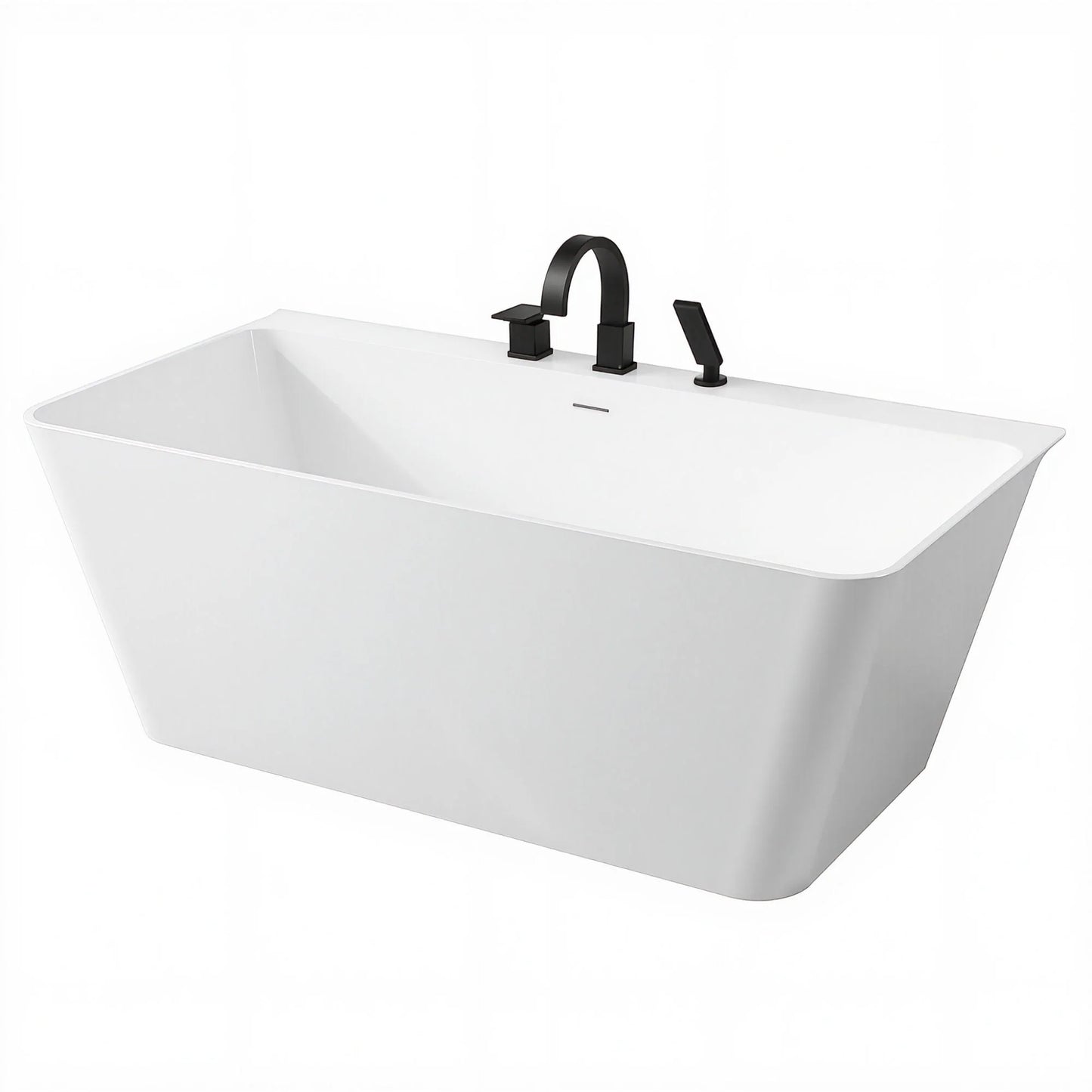Vault Series 67 in. x 32 in. Flat Bottom Acrylic Freestanding Soaking Bathtub with Center Drain, Matte Black Faucet