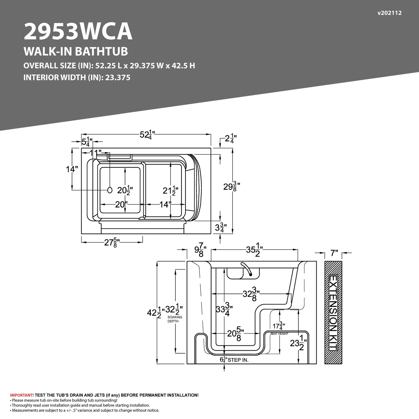 Coupe Series 29 in. x 53 in. Right Drain Wheelchair Access Walk-In Air Tub in White