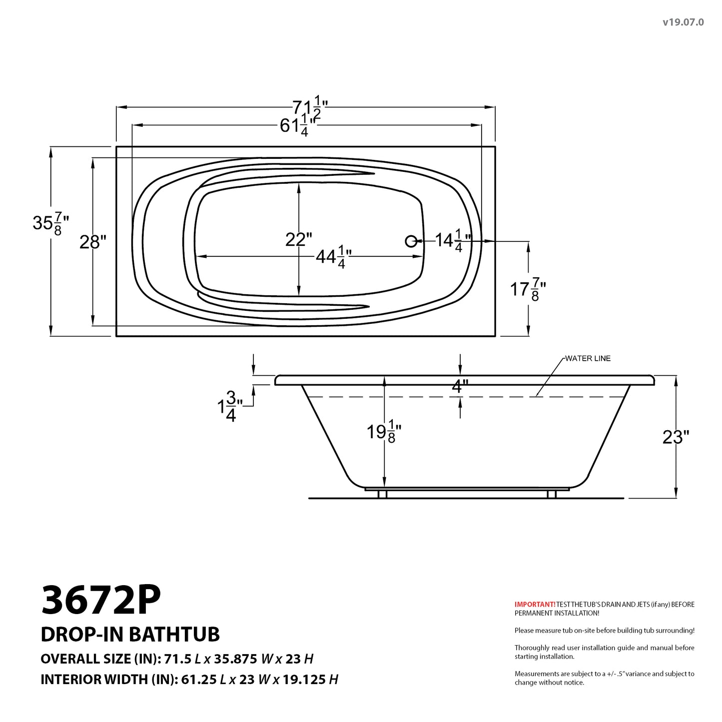 Polaris 36 x 72 Rectangular Soaking Bathtub with Reversible Drain