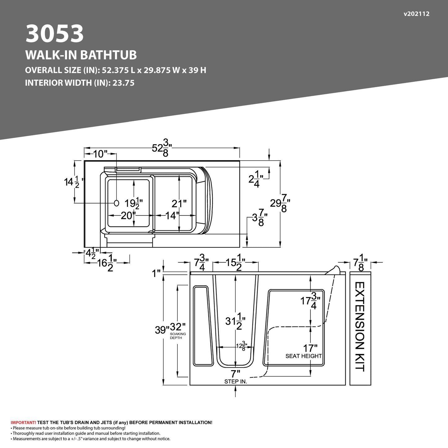 Value Series 30 in. x 53 in. Left Drain Quick Fill Walk-In Whirlpool and Air Tub in White
