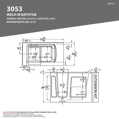 Value Series 30 in. x 53 in. Left Drain Quick Fill Walk-In Whirlpool and Air Tub in White