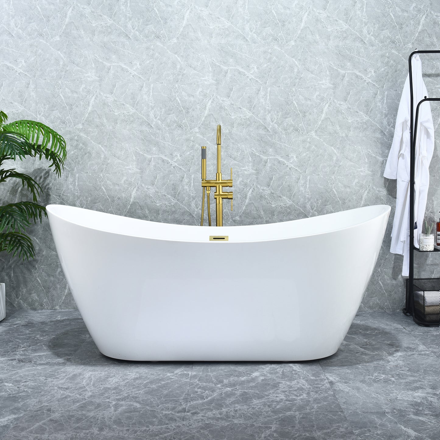 Contemporary, Double-Slipper Design Freestanding Bathtub by Altair