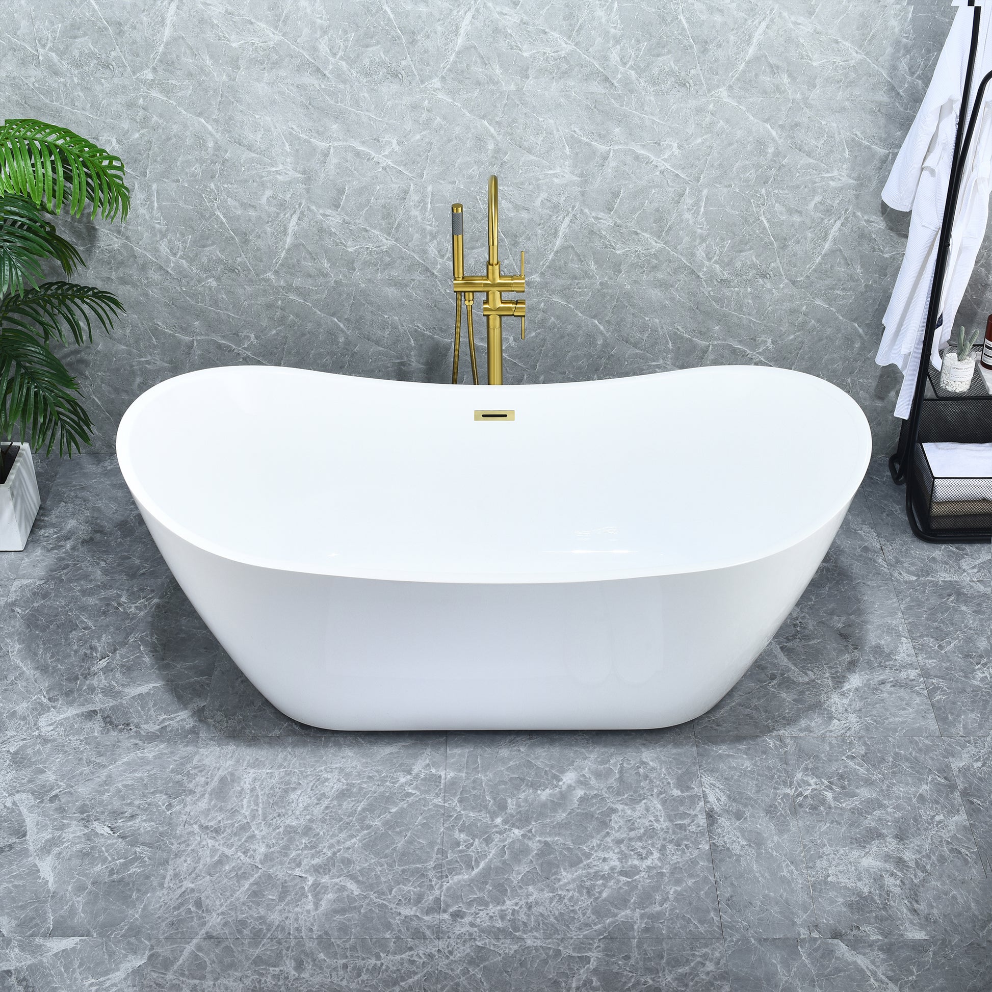 Contemporary, Double-Slipper Design Freestanding Bathtub by Altair