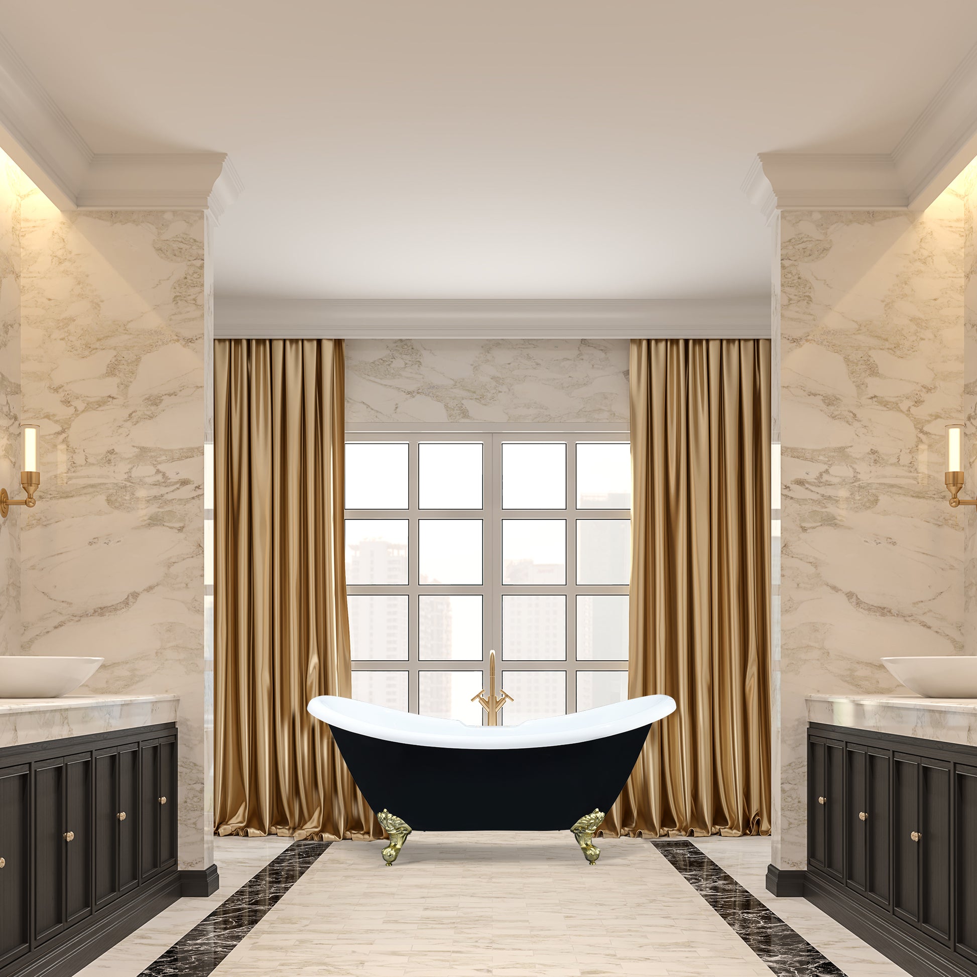 Black Double Slipper Clawfoot Bathtub by Altair
