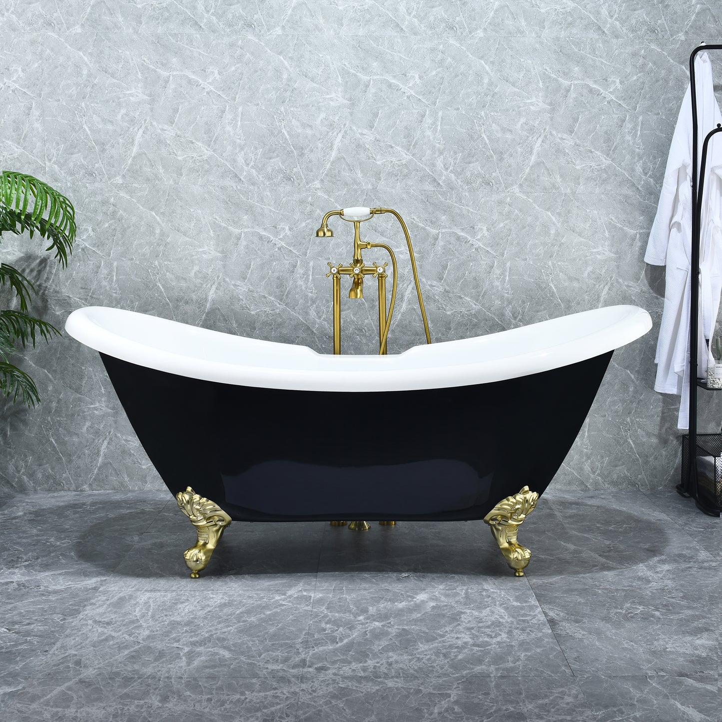 Black Double Slipper Clawfoot Bathtub by Altair
