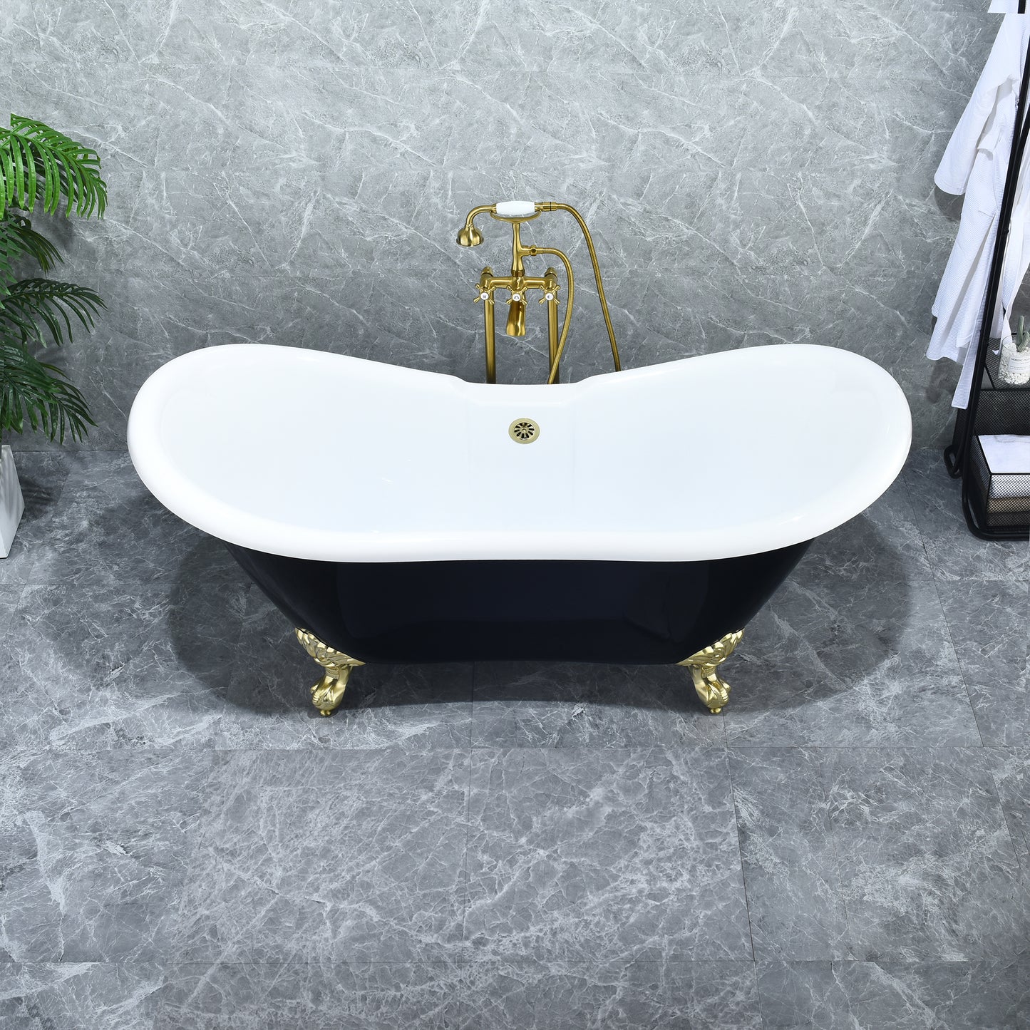 Black Double Slipper Clawfoot Bathtub by Altair