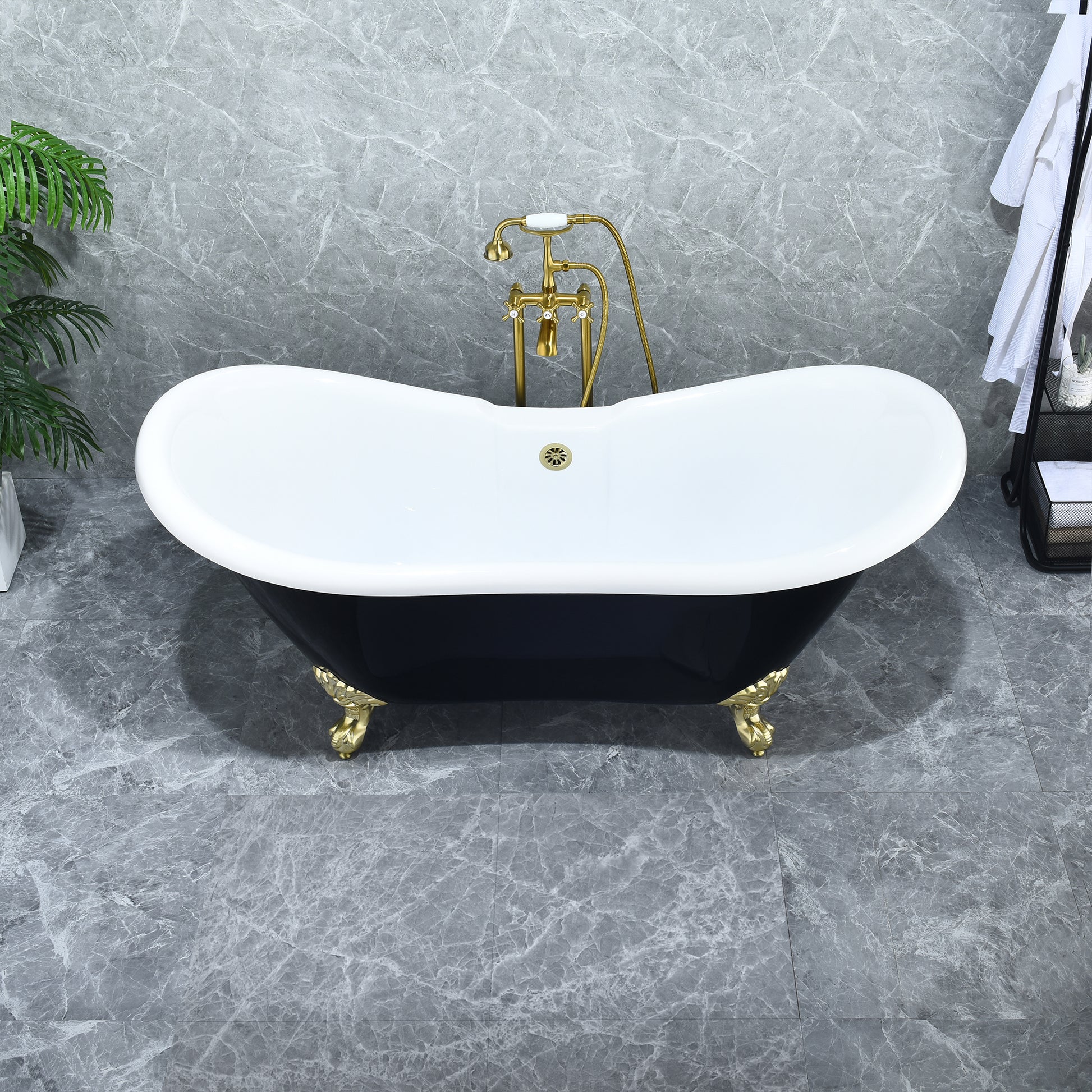 Black Double Slipper Clawfoot Bathtub by Altair