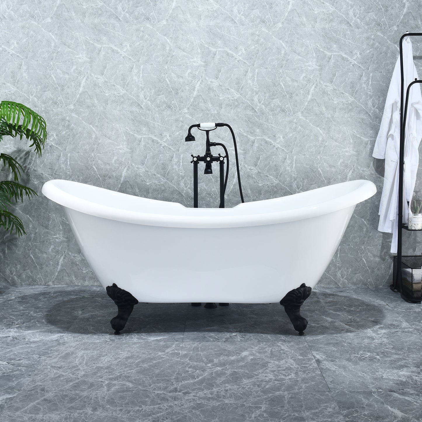 Black Double Slipper Clawfoot Bathtub by Altair