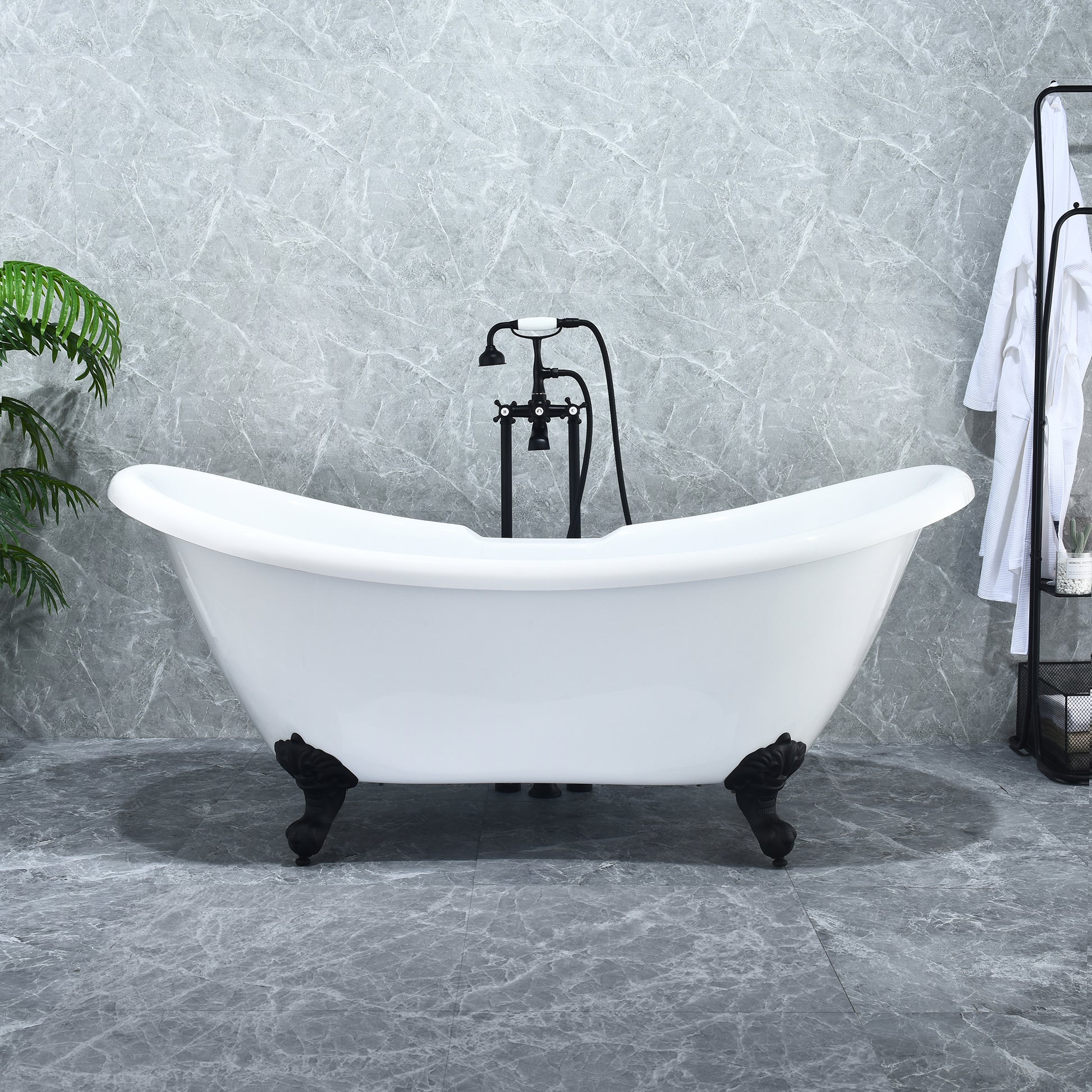 Black Double Slipper Clawfoot Bathtub by Altair