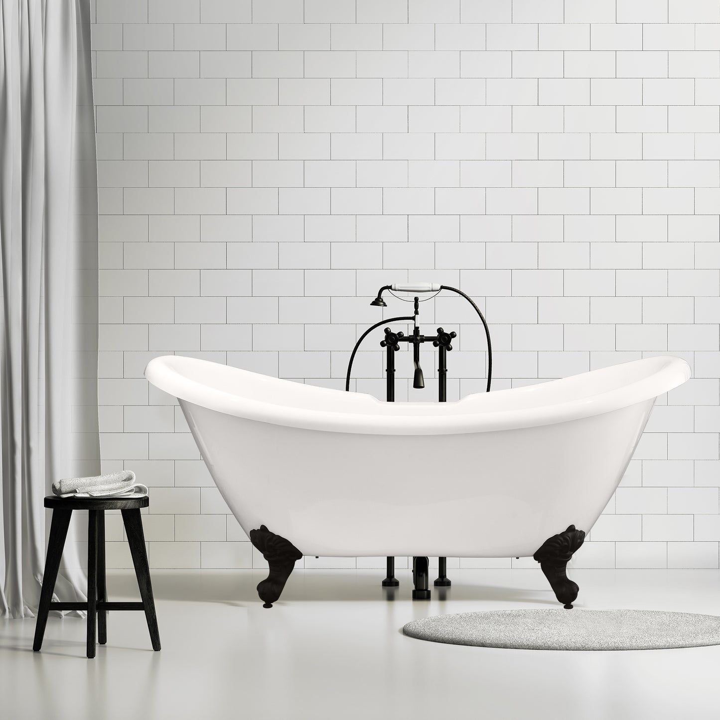 Black Double Slipper Clawfoot Bathtub by Altair