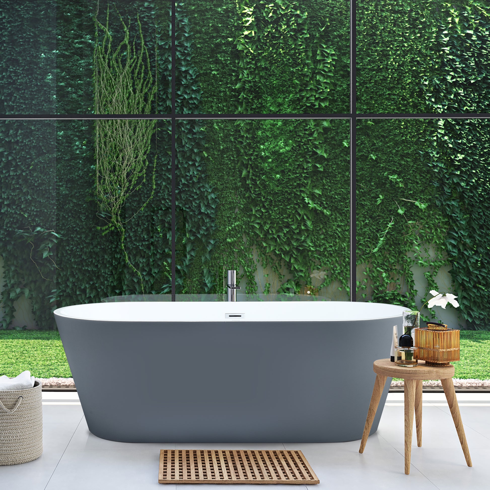 Gray Contemporary Oval Design Freestanding Bathtub by Altair