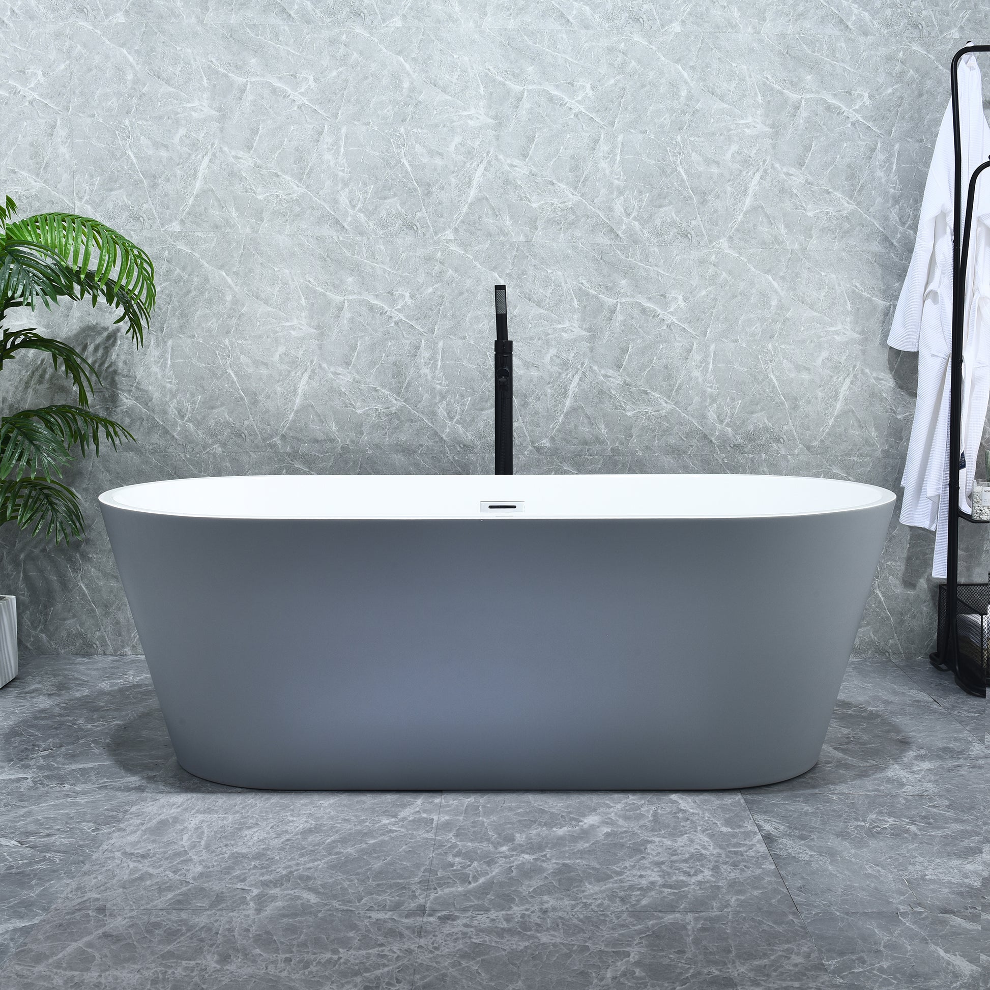 Gray Contemporary Oval Design Freestanding Bathtub by Altair