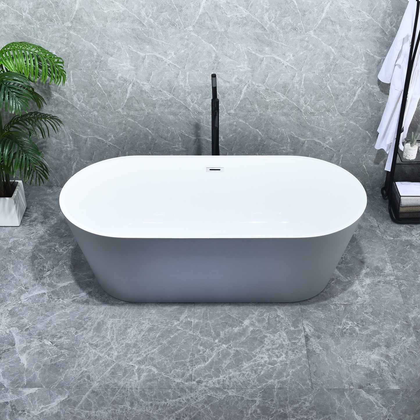 Gray Contemporary Oval Design Freestanding Bathtub by Altair