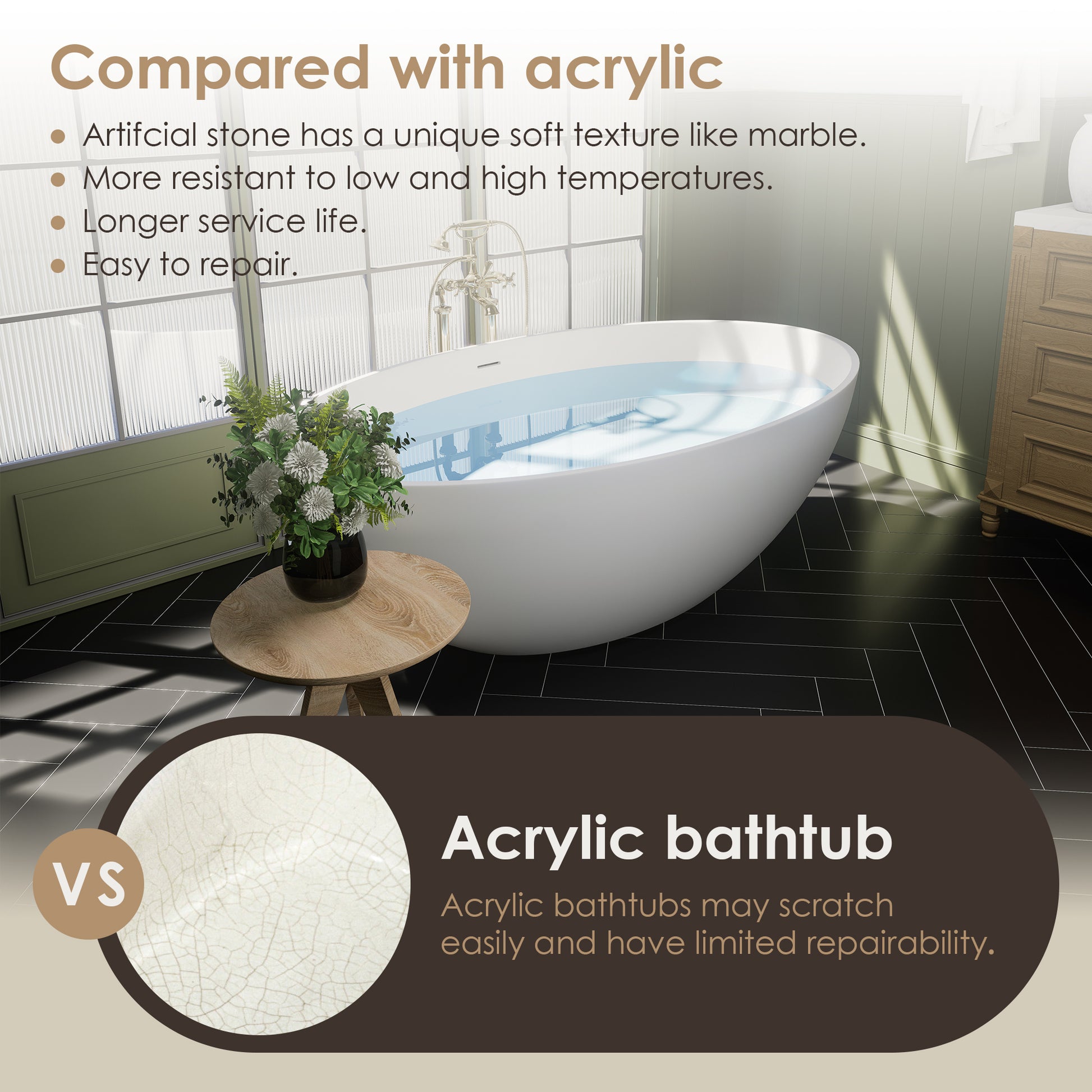 Ergonomic Design Solid Surface Soaking Bathtub by Altair