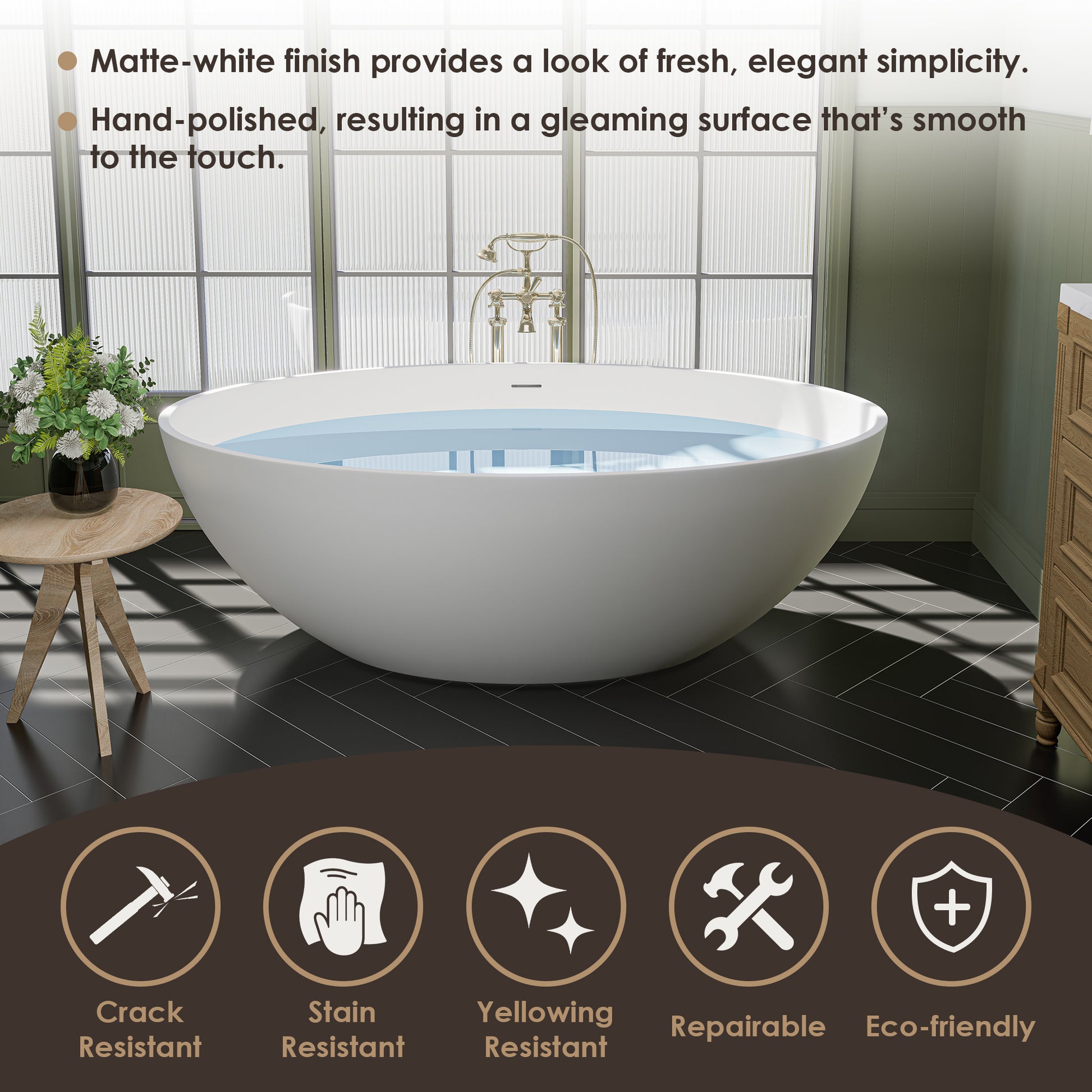 Ergonomic Design Solid Surface Soaking Bathtub by Altair