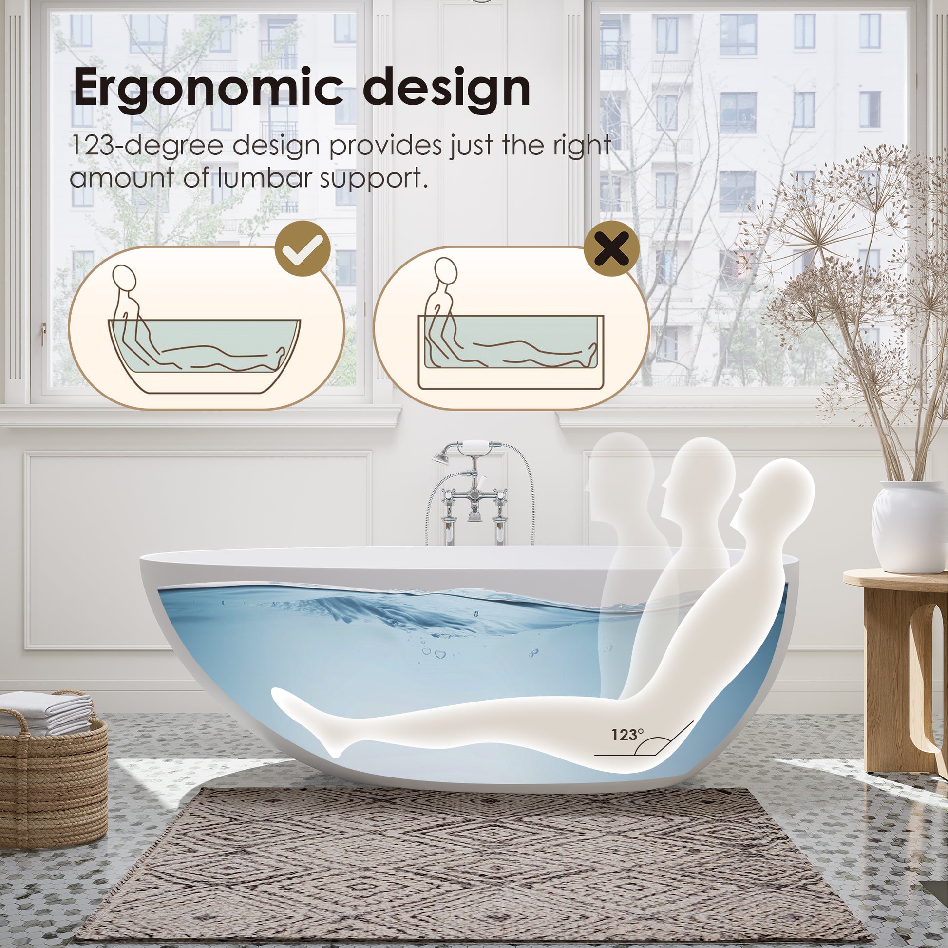 Elegant Freestanding Oval Tub Solid Surface Soaking Bathtub by Altair