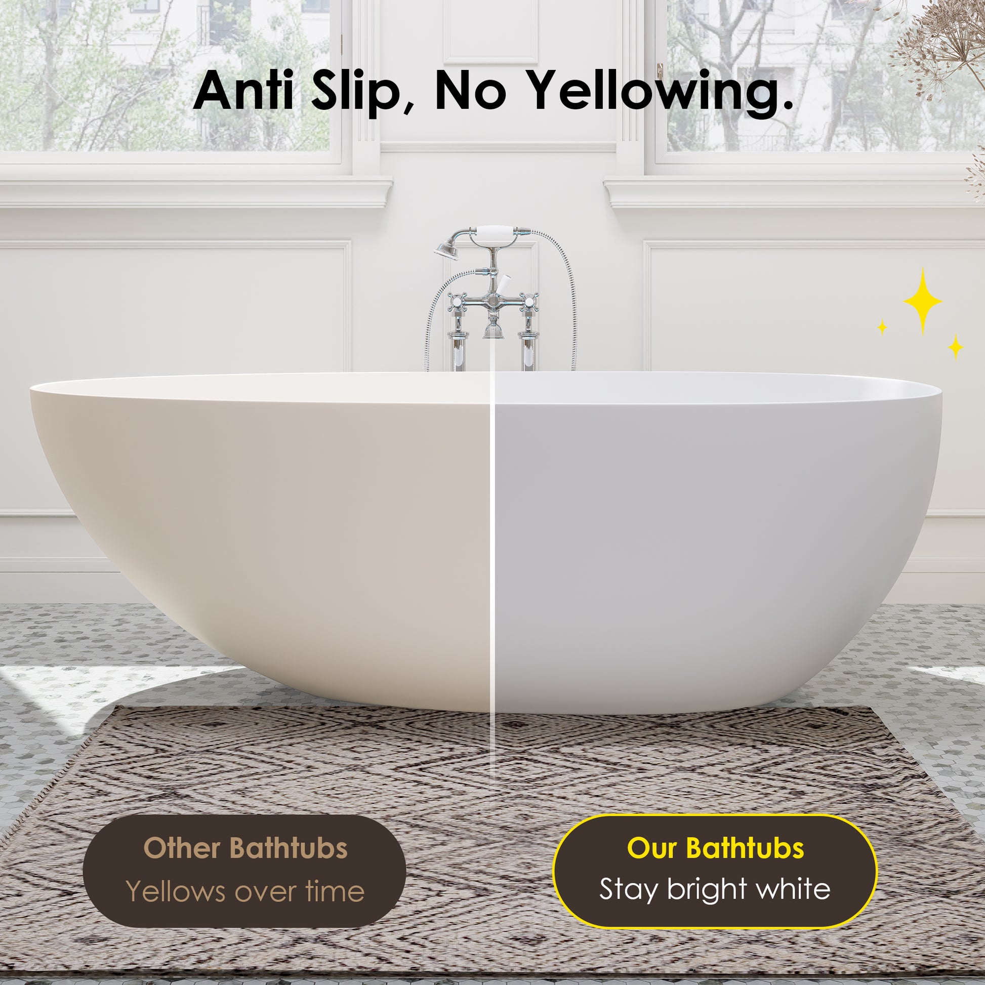 Elegant Freestanding Oval Tub Solid Surface Soaking Bathtub by Altair