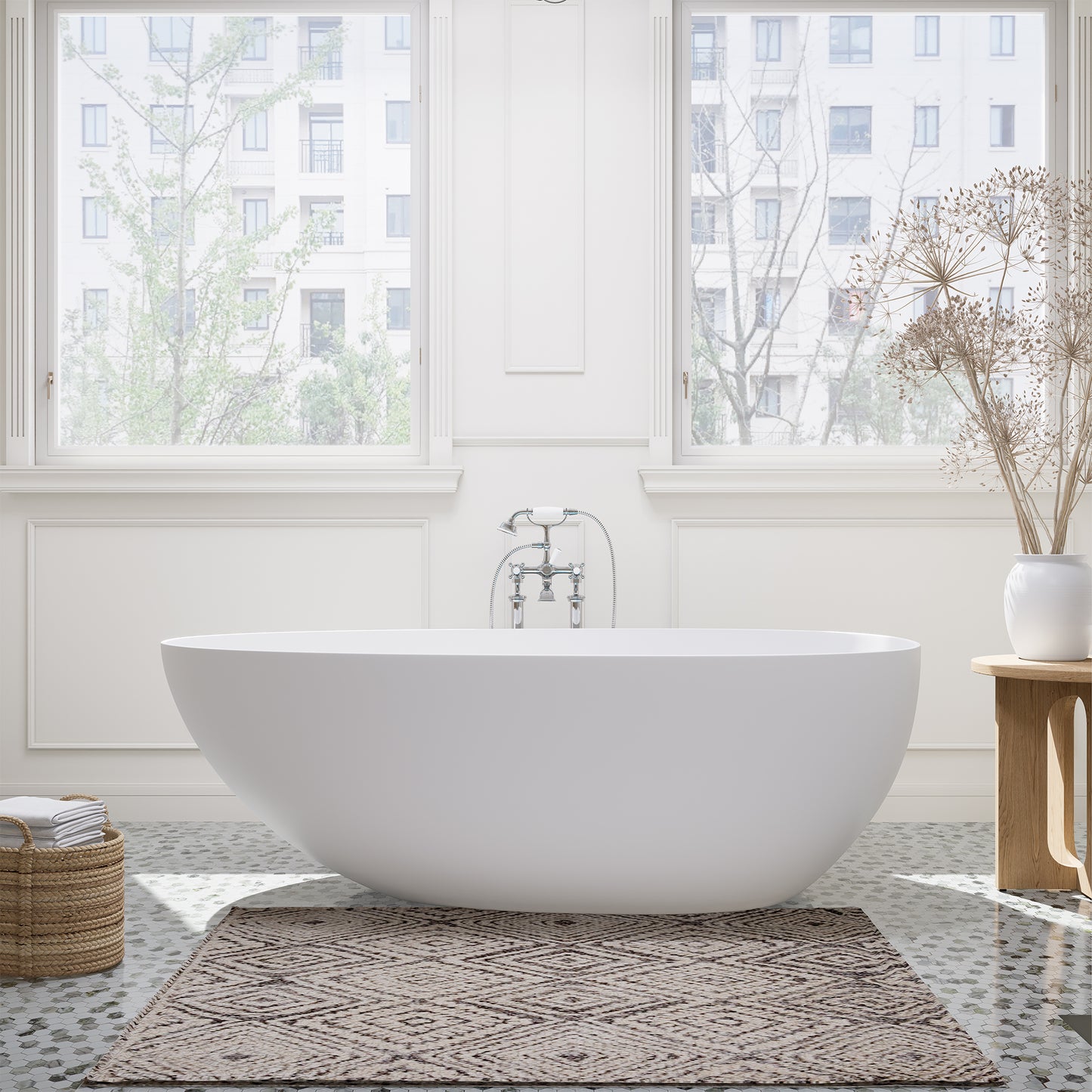 Elegant Freestanding Oval Tub Solid Surface Soaking Bathtub by Altair
