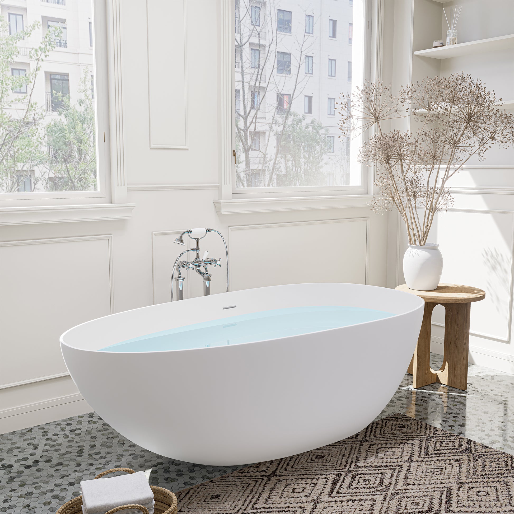 Elegant Freestanding Oval Tub Solid Surface Soaking Bathtub by Altair