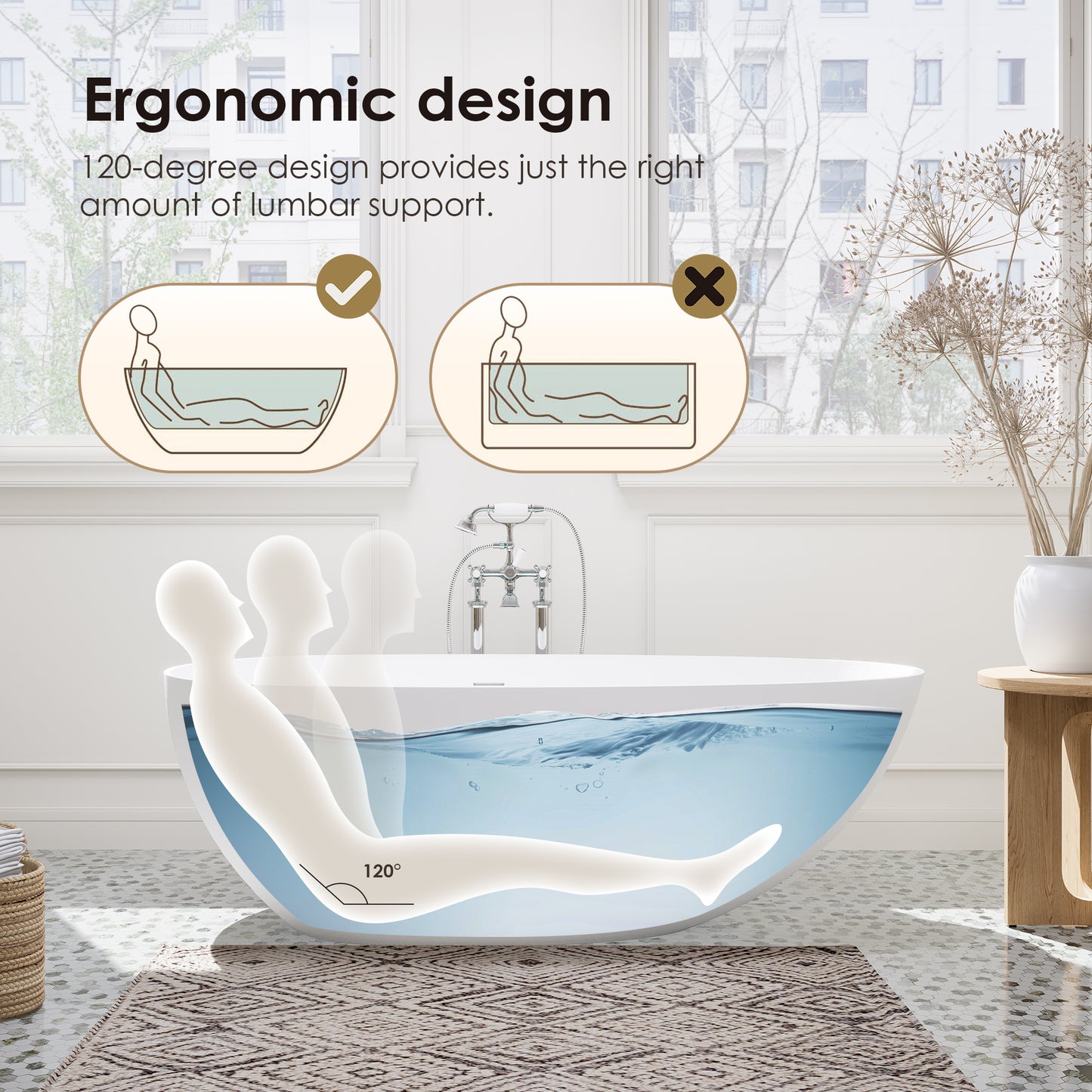 Elegant Freestanding Oval Tub Solid Surface Soaking Bathtub by Altair