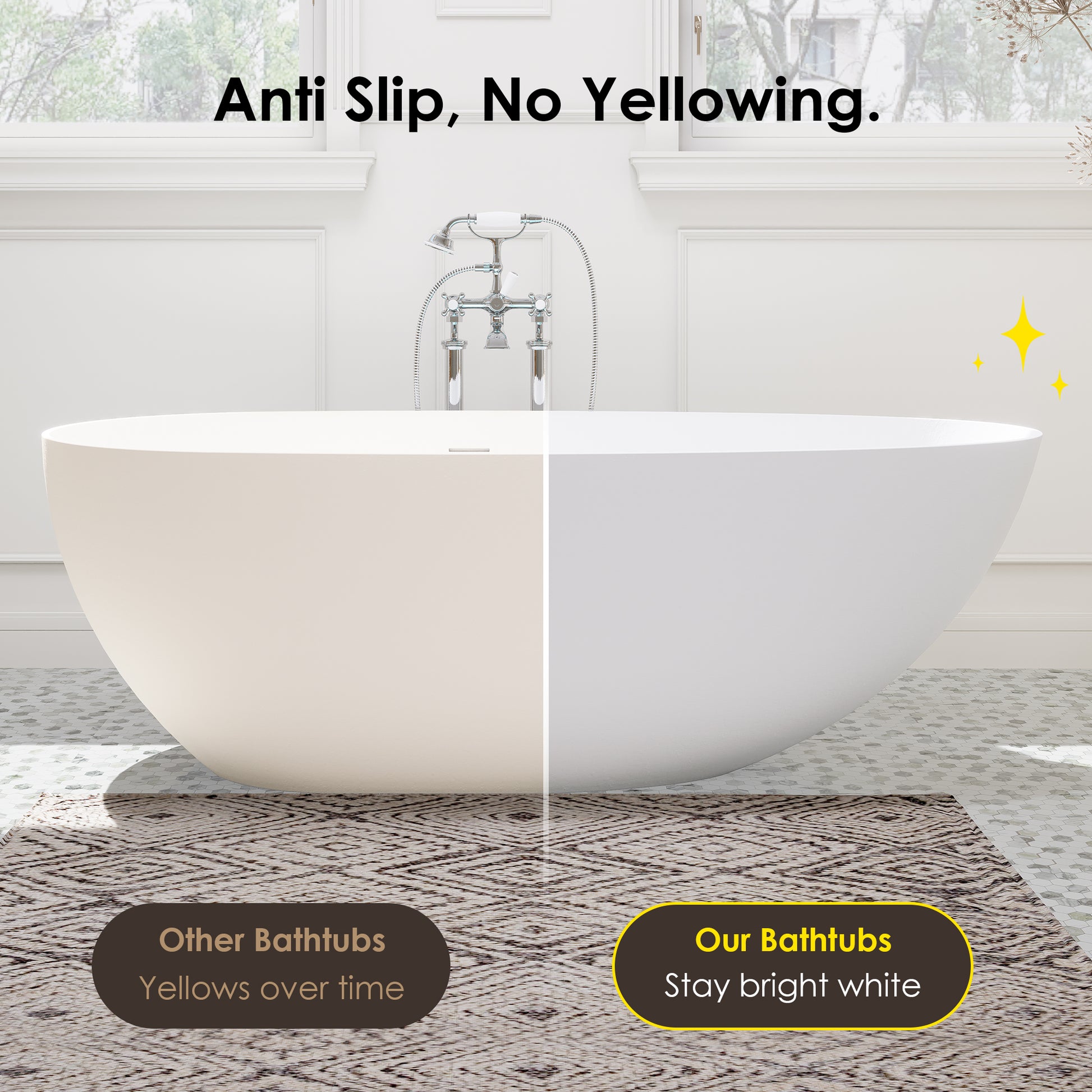Elegant Freestanding Oval Tub Solid Surface Soaking Bathtub by Altair