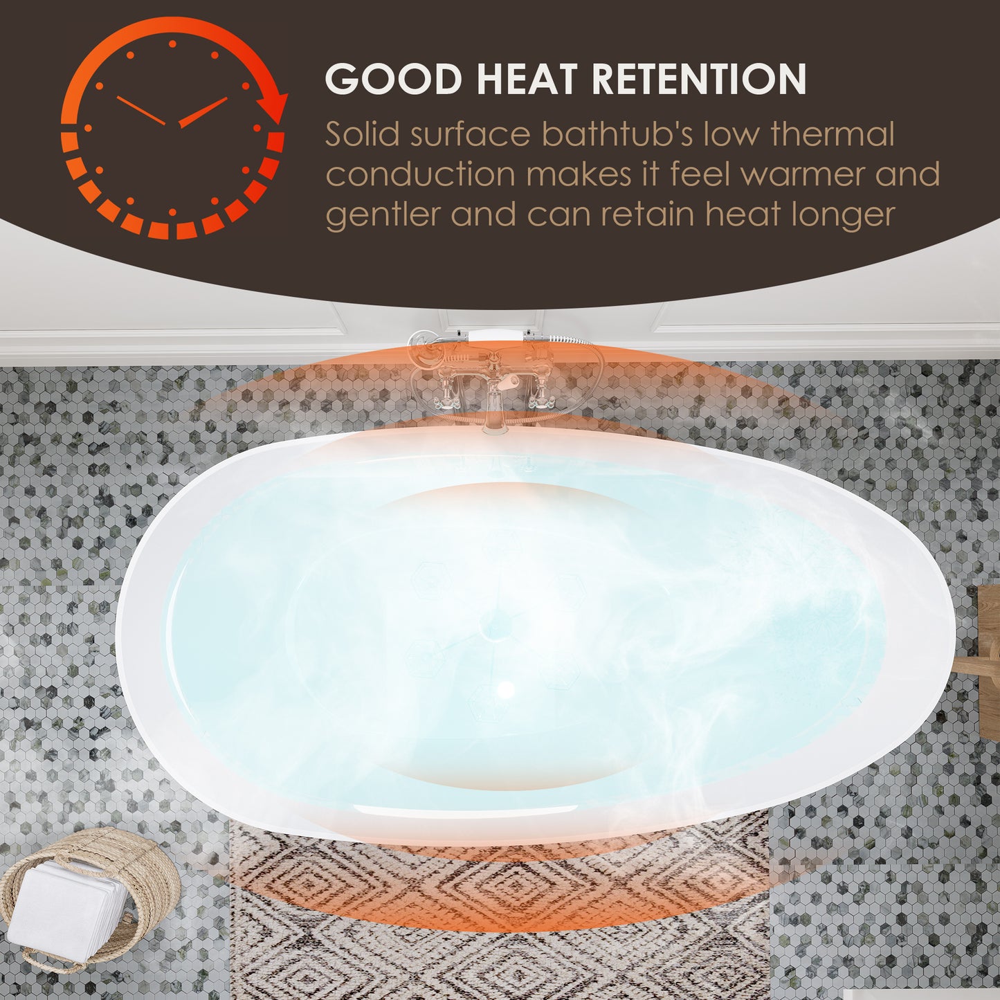 Elegant Freestanding Oval Tub Solid Surface Soaking Bathtub by Altair