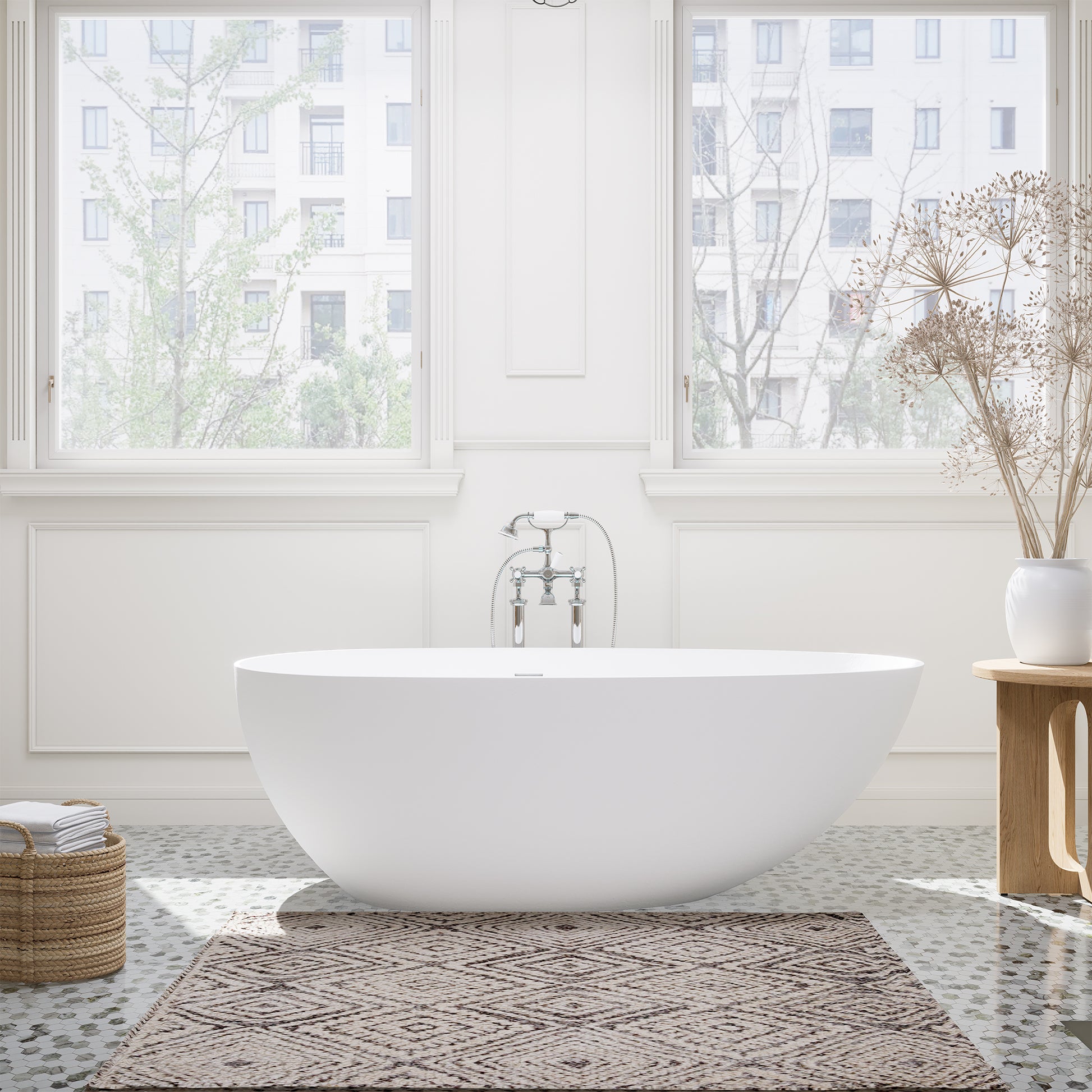 Elegant Freestanding Oval Tub Solid Surface Soaking Bathtub by Altair