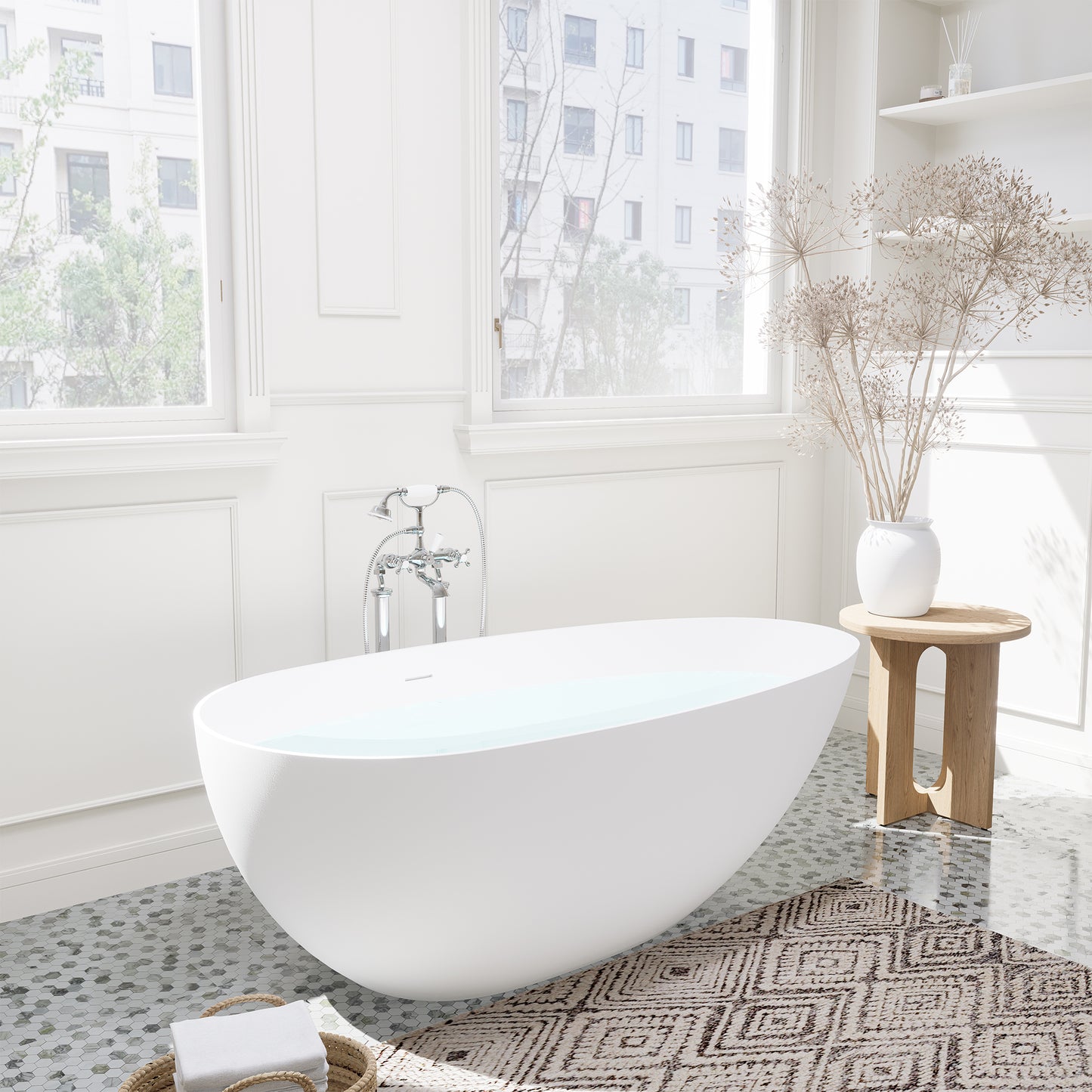 Elegant Freestanding Oval Tub Solid Surface Soaking Bathtub by Altair