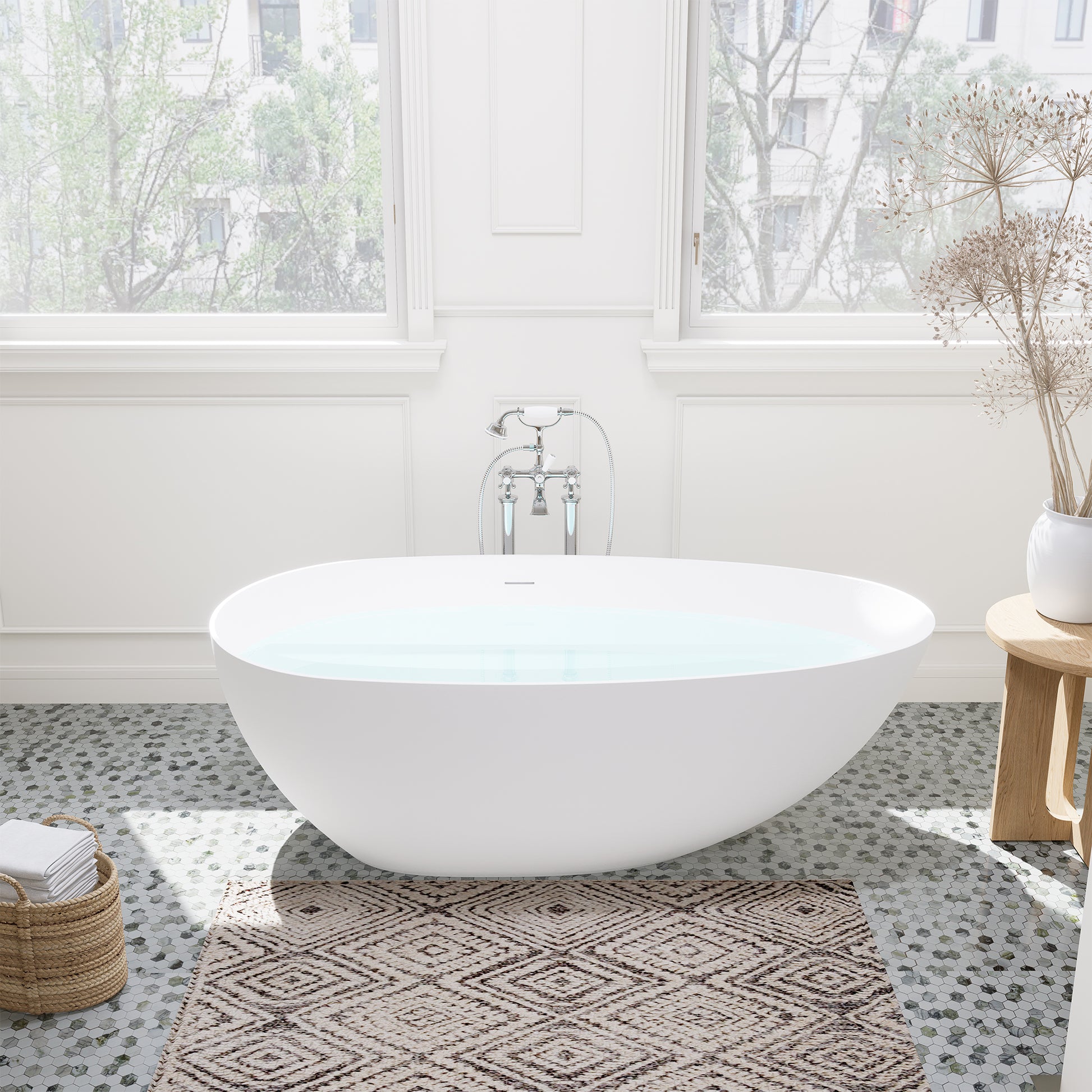 Elegant Freestanding Oval Tub Solid Surface Soaking Bathtub by Altair