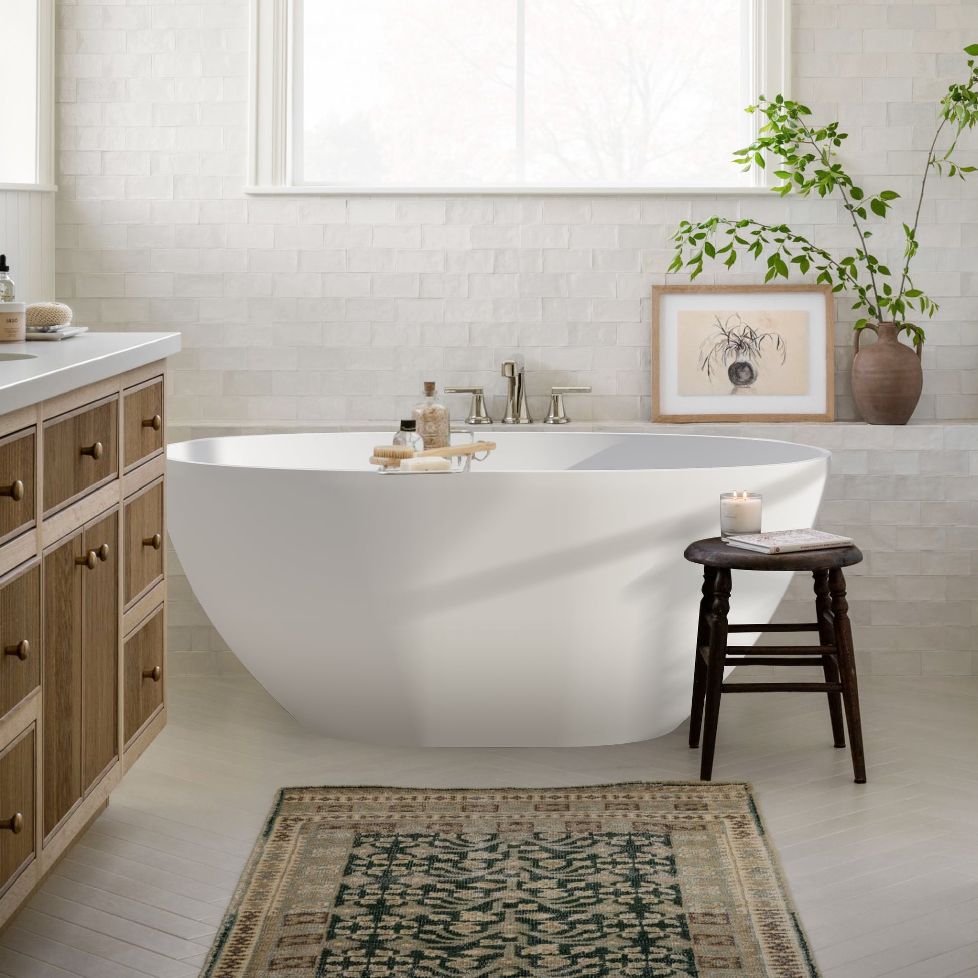 Modern Oval Freestanding Bathtub Solid Surface Soaking Bathtub by Altair