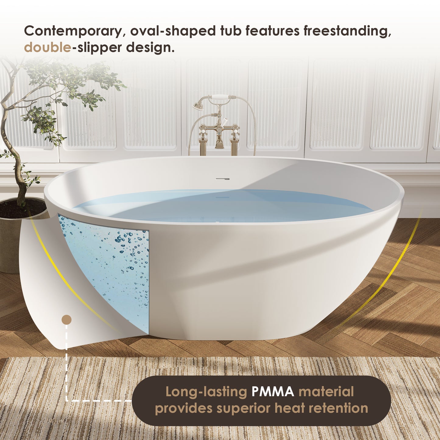 Modern Oval Freestanding Bathtub Solid Surface Soaking Bathtub by Altair