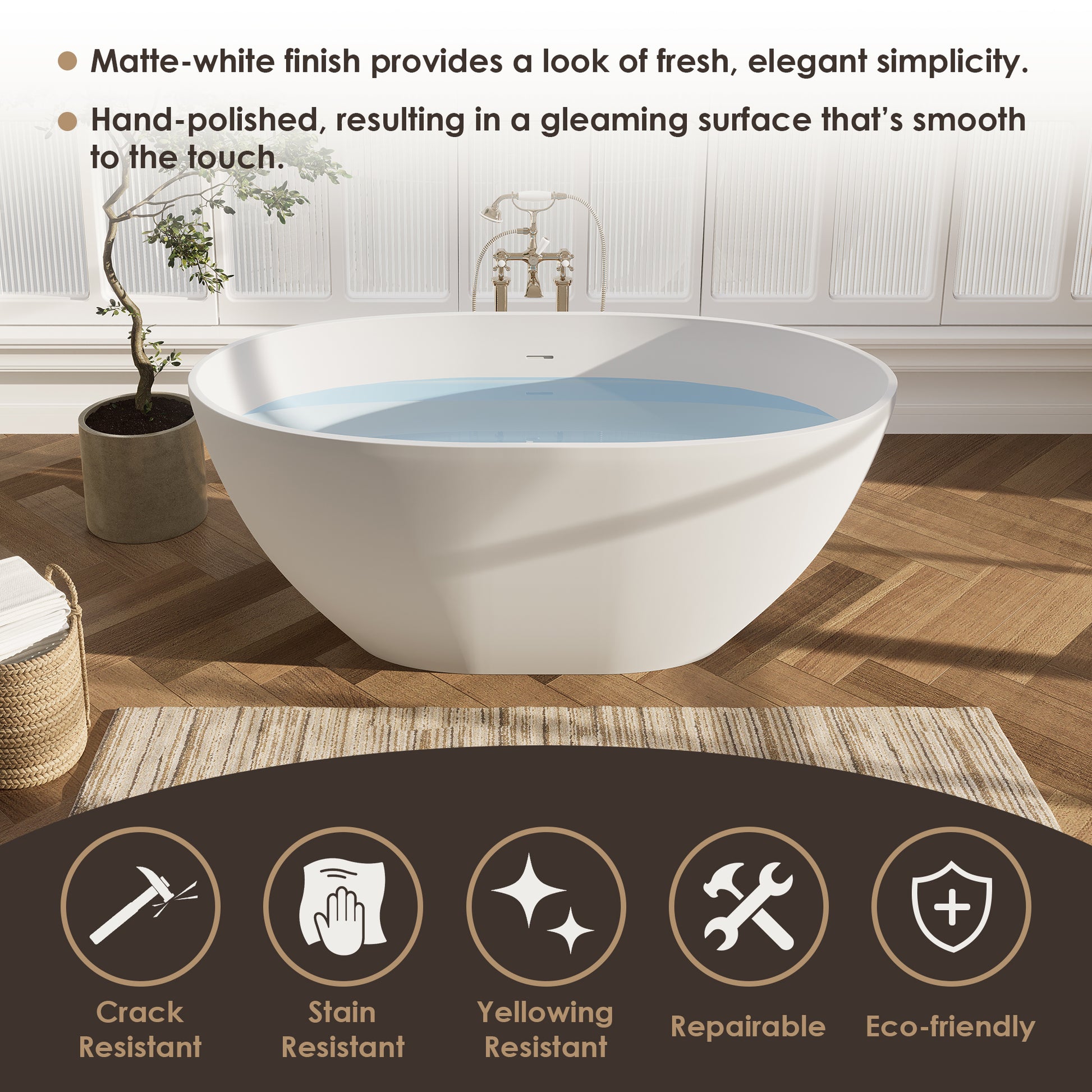 Modern Oval Freestanding Bathtub Solid Surface Soaking Bathtub by Altair