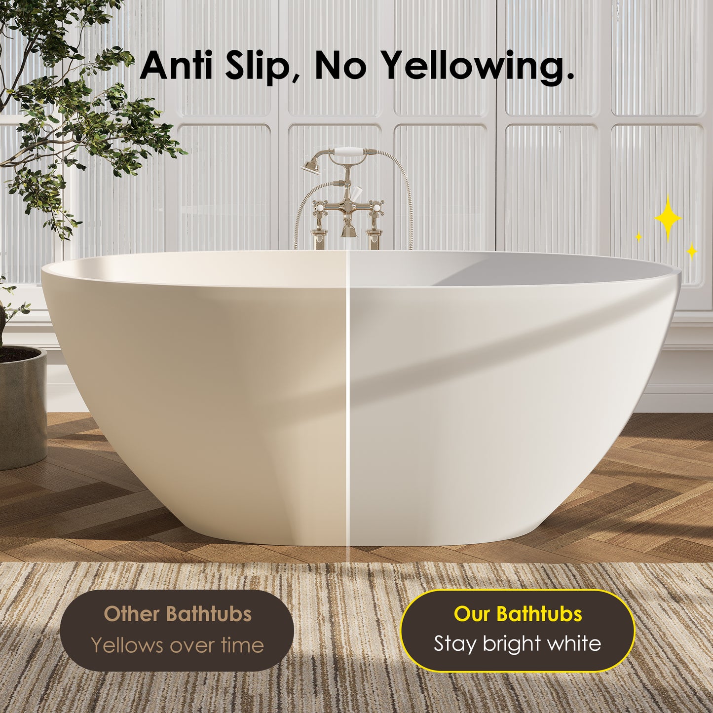 Modern Oval Freestanding Bathtub Solid Surface Soaking Bathtub by Altair