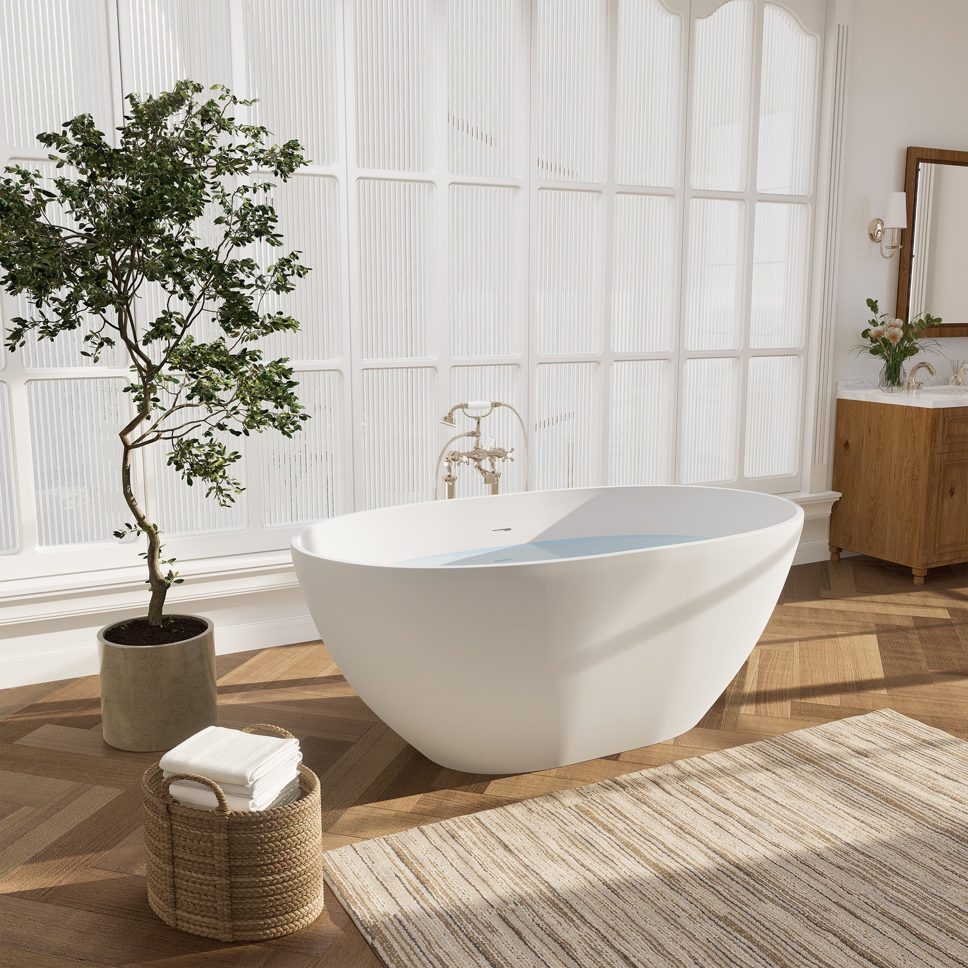 Modern Oval Freestanding Bathtub Solid Surface Soaking Bathtub by Altair