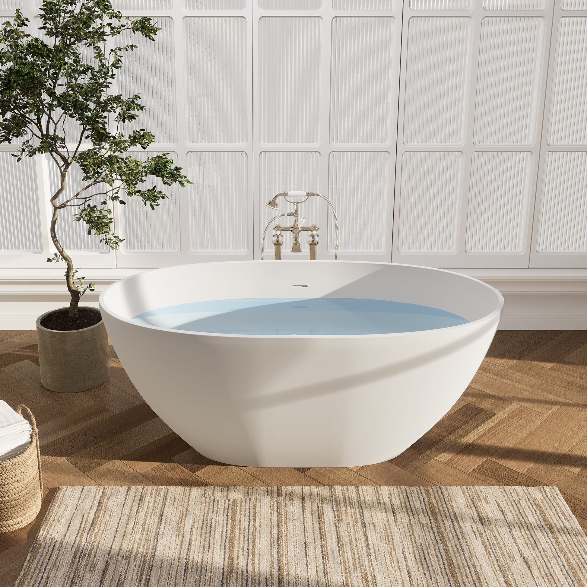 Modern Oval Freestanding Bathtub Solid Surface Soaking Bathtub by Altair