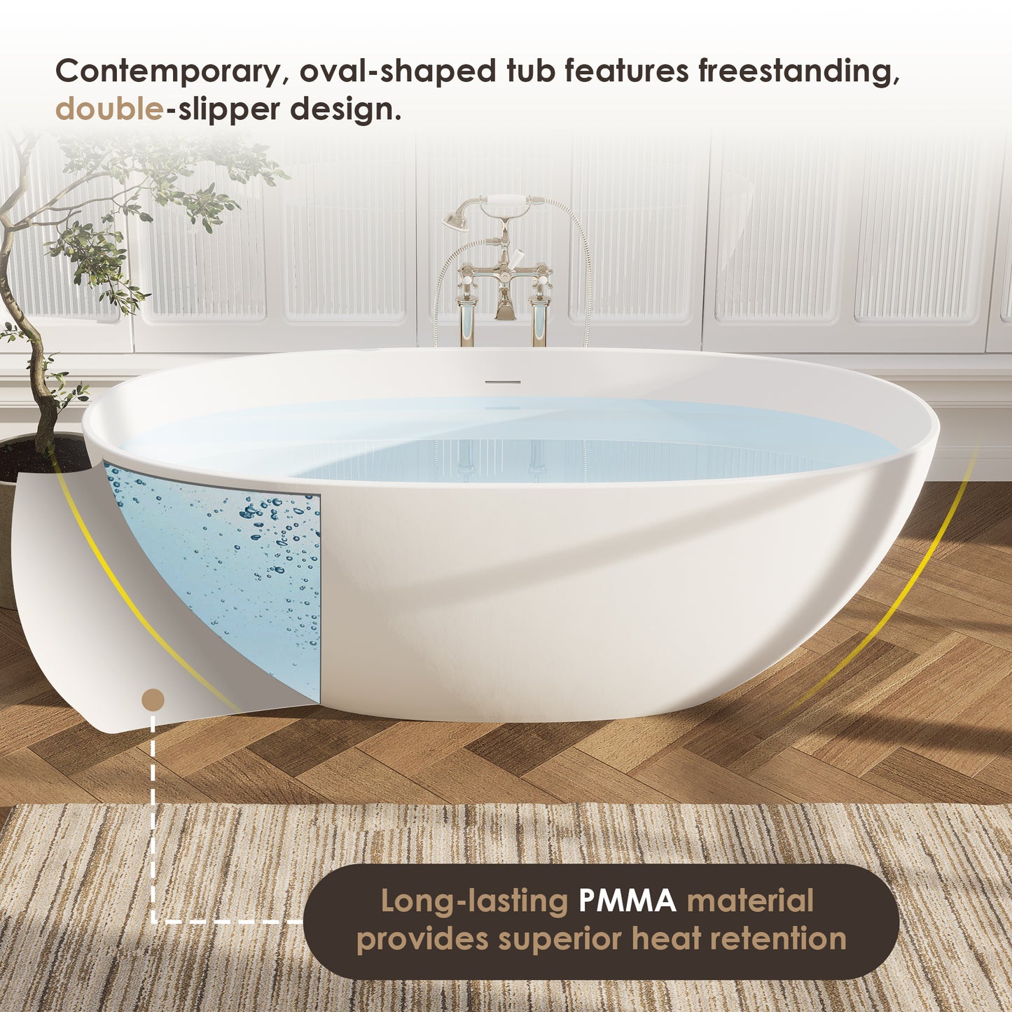 Modern Oval Freestanding Bathtub Solid Surface Soaking Bathtub by Altair