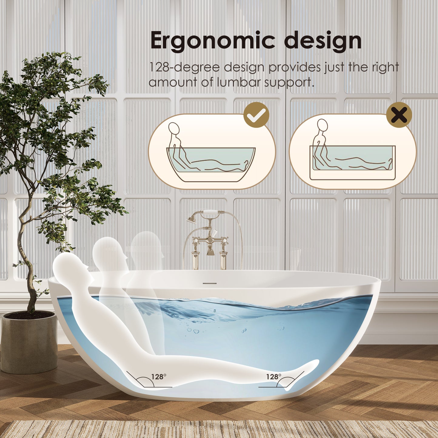 Modern Oval Freestanding Bathtub Solid Surface Soaking Bathtub by Altair