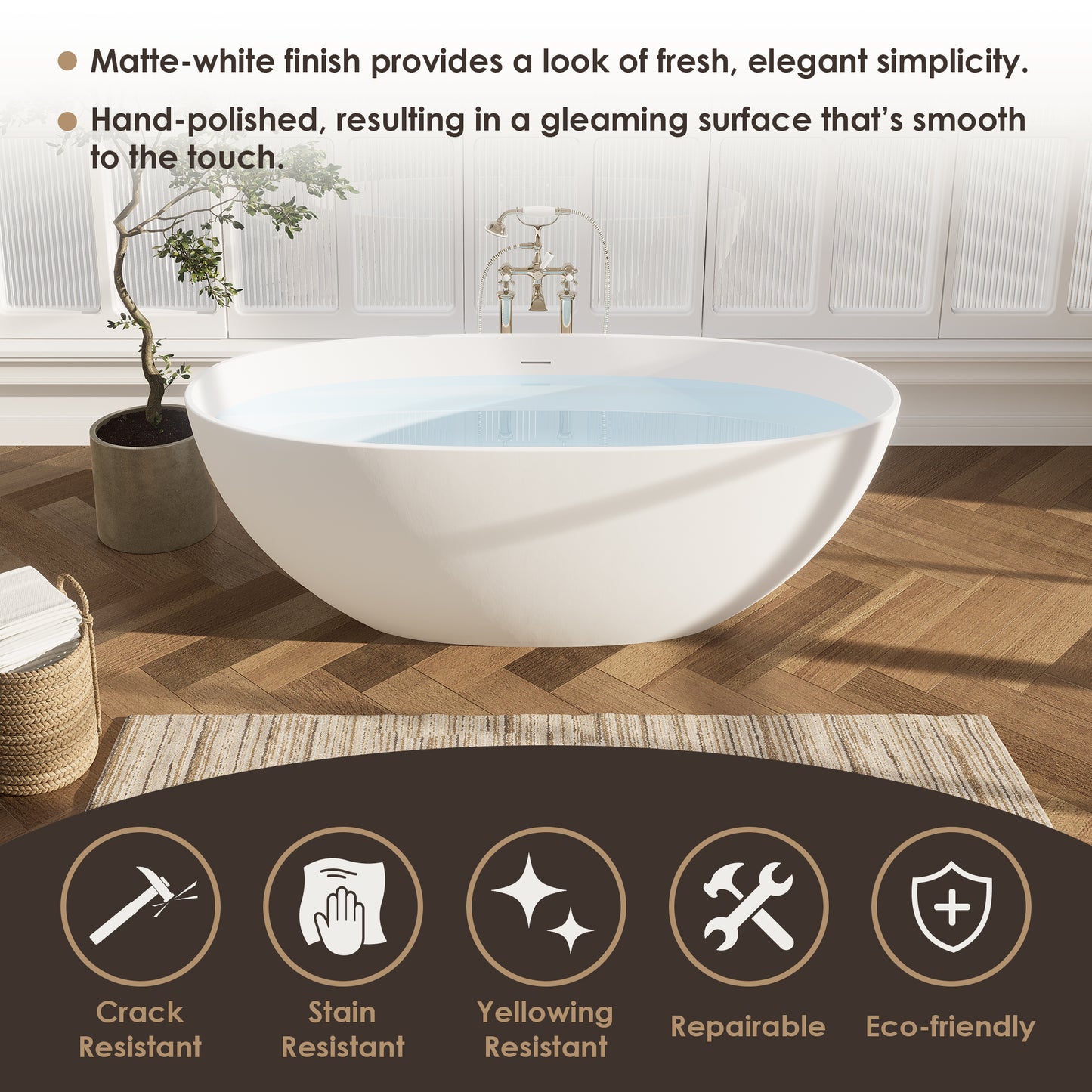 Modern Oval Freestanding Bathtub Solid Surface Soaking Bathtub by Altair
