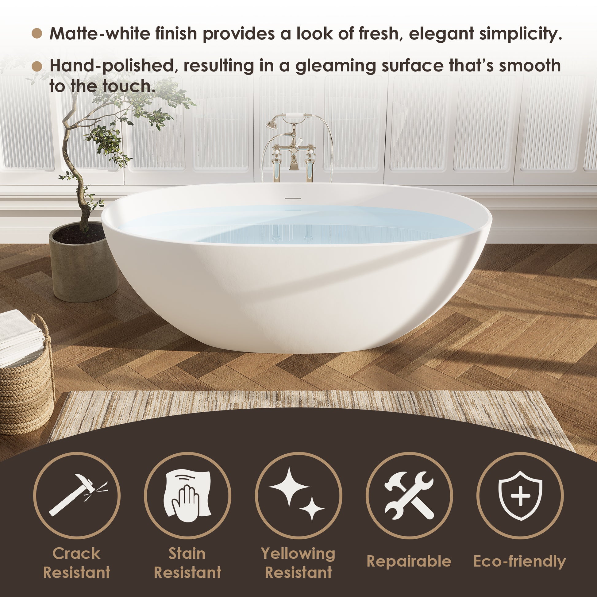 Modern Oval Freestanding Bathtub Solid Surface Soaking Bathtub by Altair