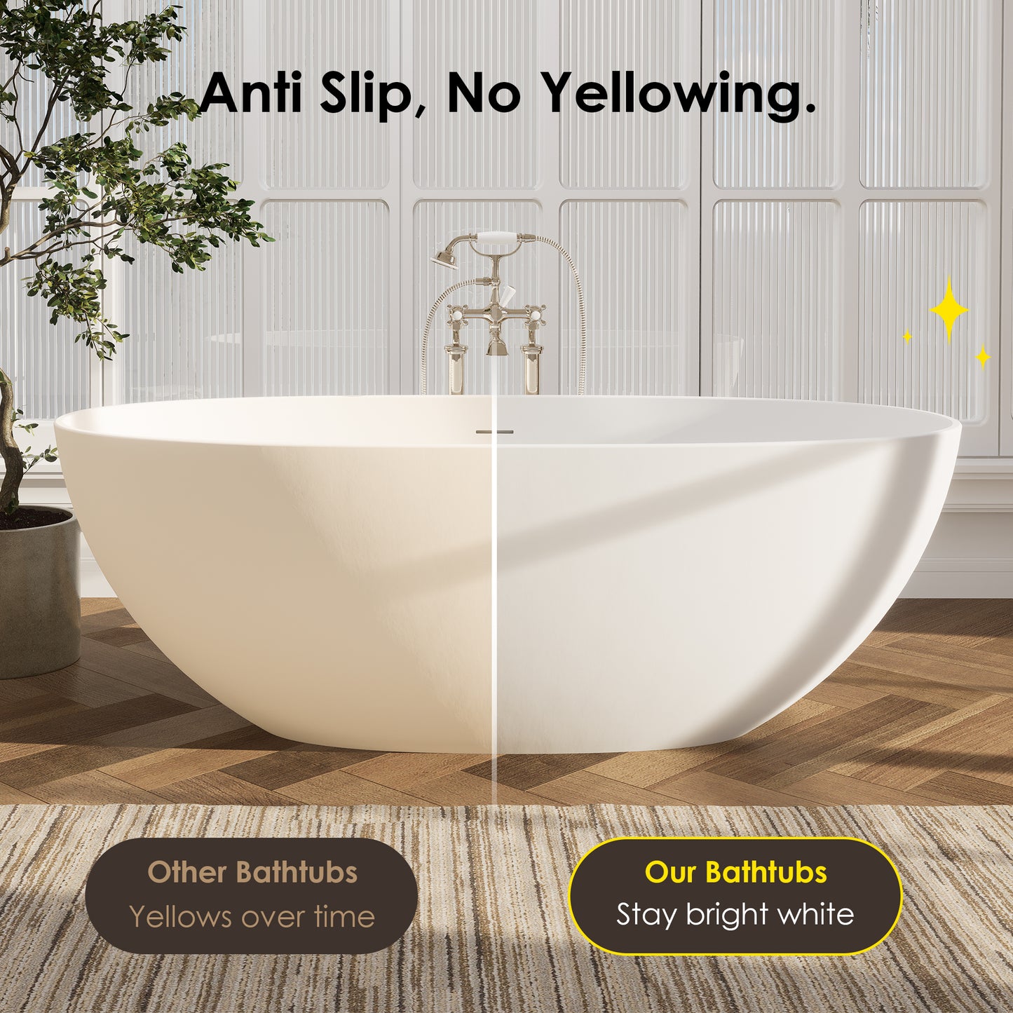 Modern Oval Freestanding Bathtub Solid Surface Soaking Bathtub by Altair