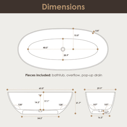Modern Oval Freestanding Bathtub Solid Surface Soaking Bathtub by Altair